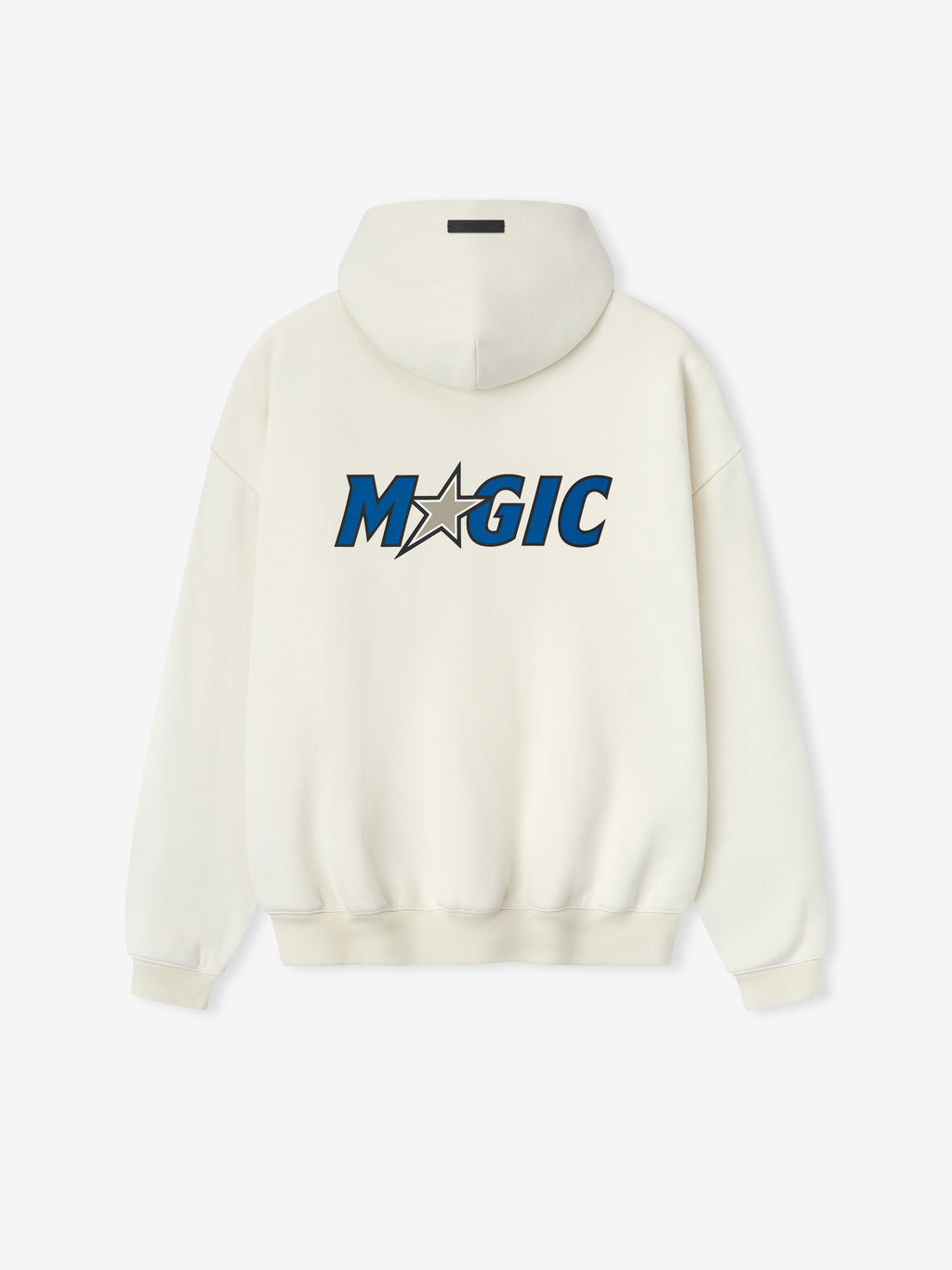 Back view of cream white Orlando Magic 90s Hoodie with large blue Magic text and star graphic, gallery position 0