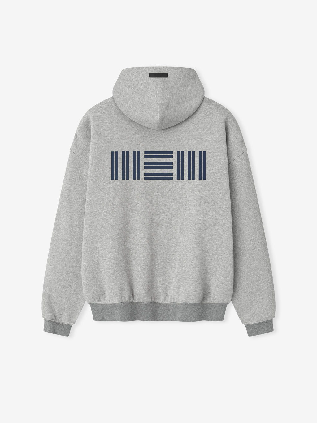 Back view of concrete heather Memphis Grizzlies 90'S Hoodie featuring unique navy blue barcode graphic, gallery 0.