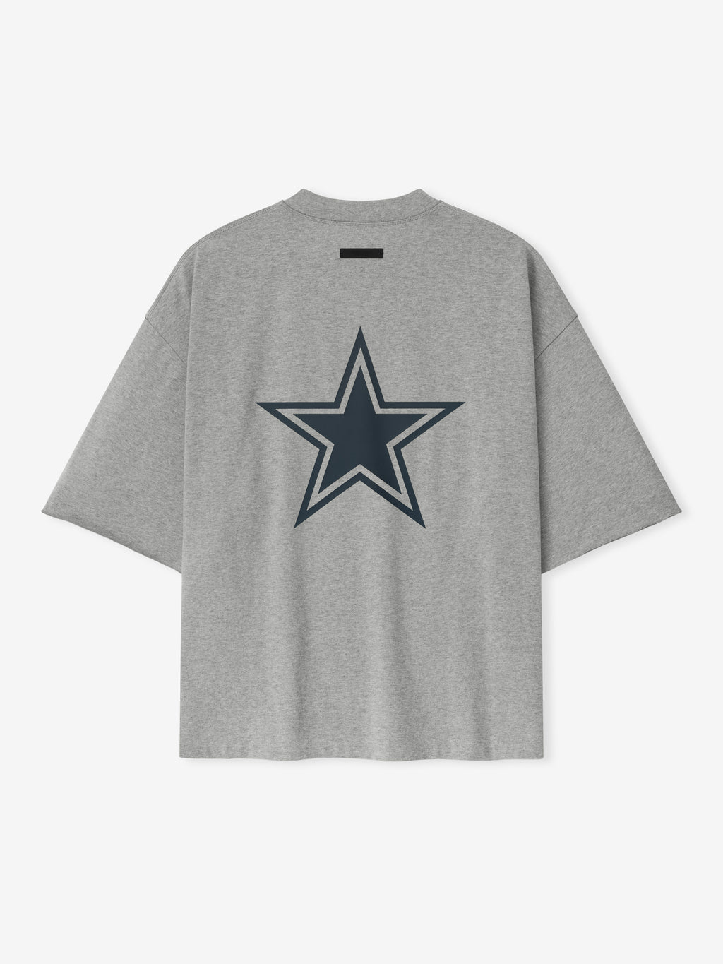 Back view of concrete heather Cowboys 90s 3/4 Sleeve Football Tee with large navy star graphic centered on fabric