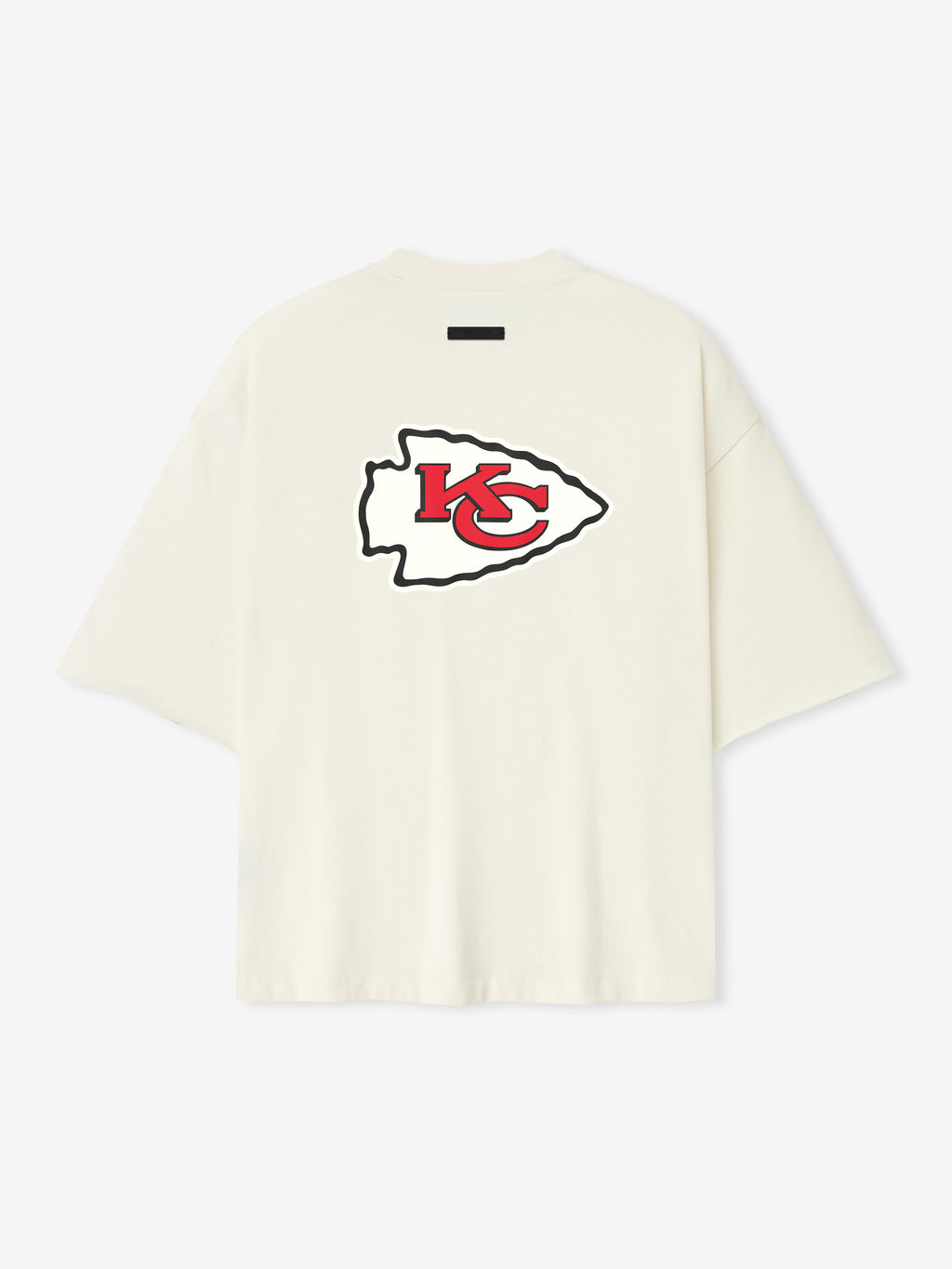 Back view of cream white Chiefs 90s 3/4 Sleeve Football Tee showing large red KC arrowhead logo centered between shoulder blades