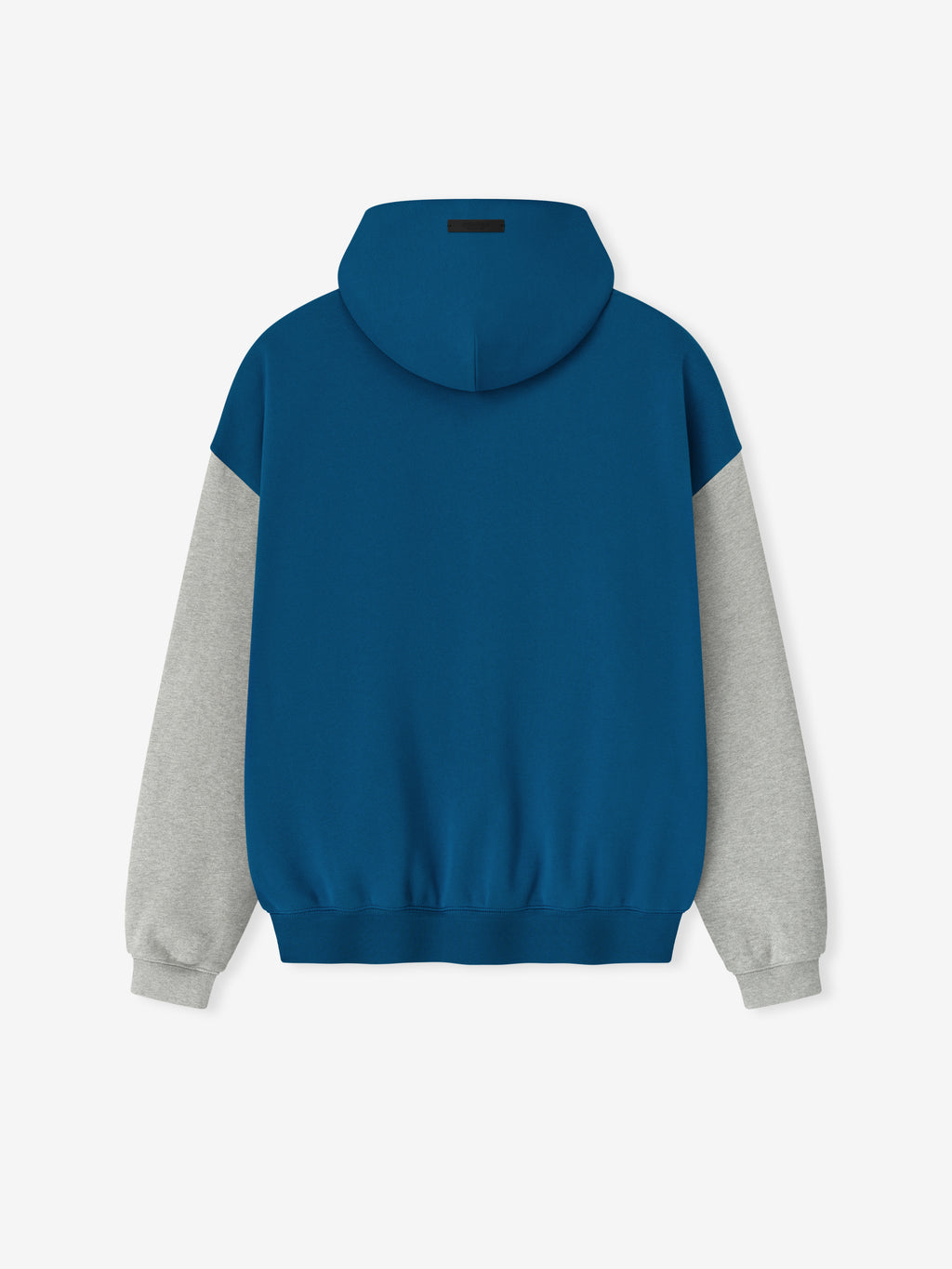 Back view of Rams Sport Hoodie featuring blue sapphire body and contrasting concrete heather grey sleeves with ribbed cuffs and hem