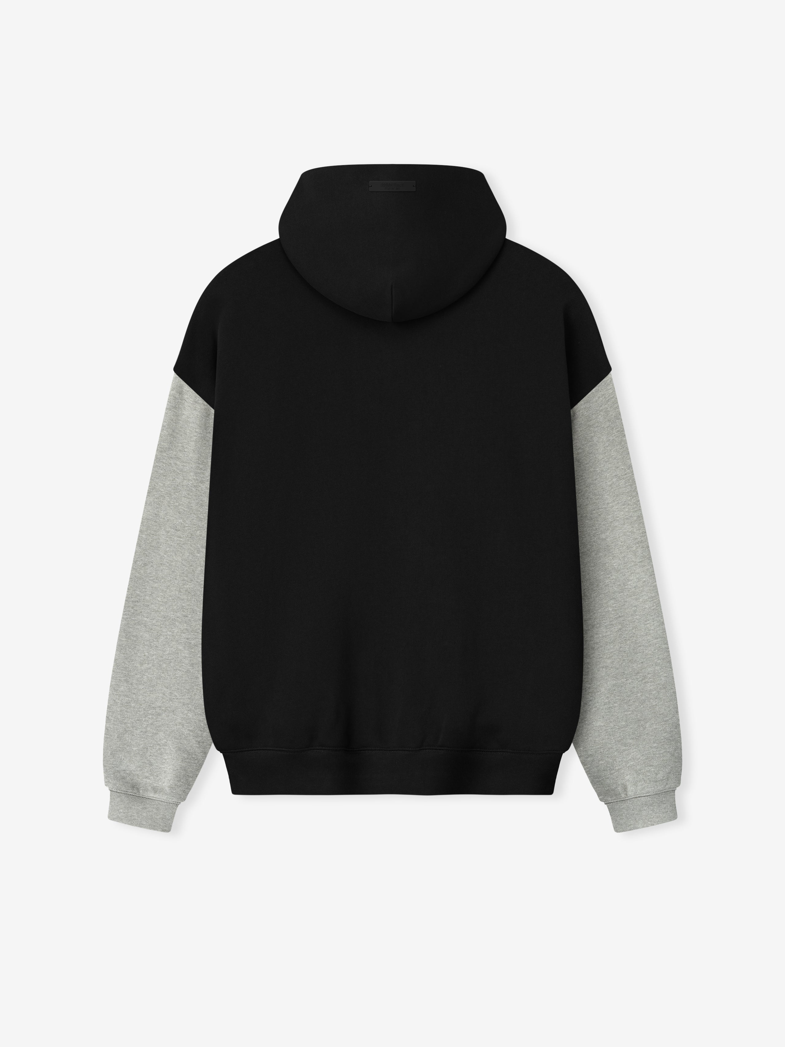 Back view of Raiders Sport Hoodie in black with contrasting concrete heather grey sleeves and fitted cuffs