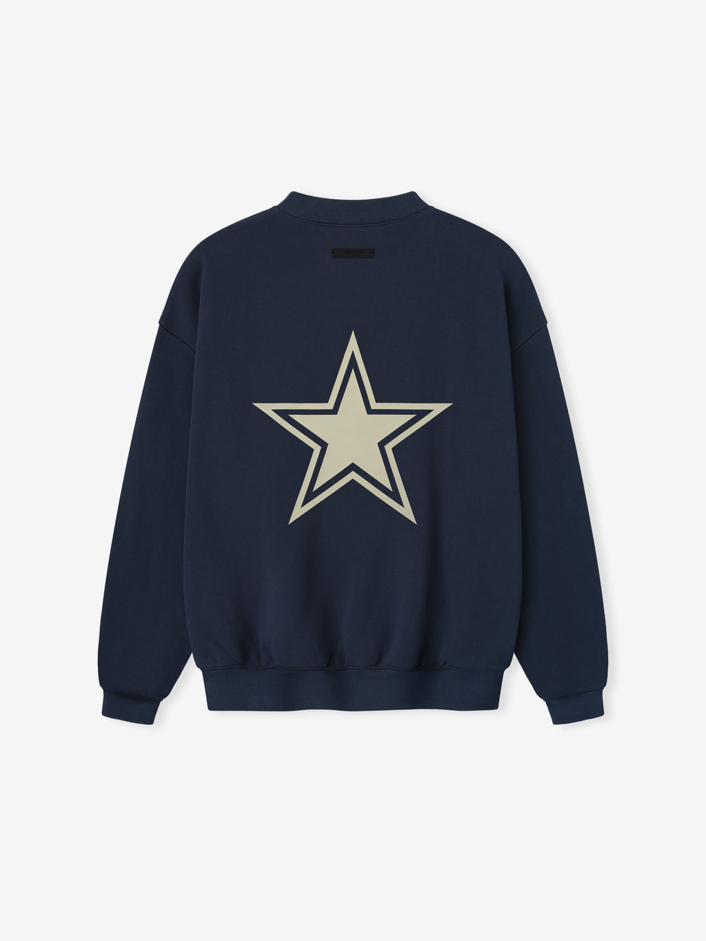 Dark navy crewneck sweatshirt featuring a large outlined star graphic centered on the back panel