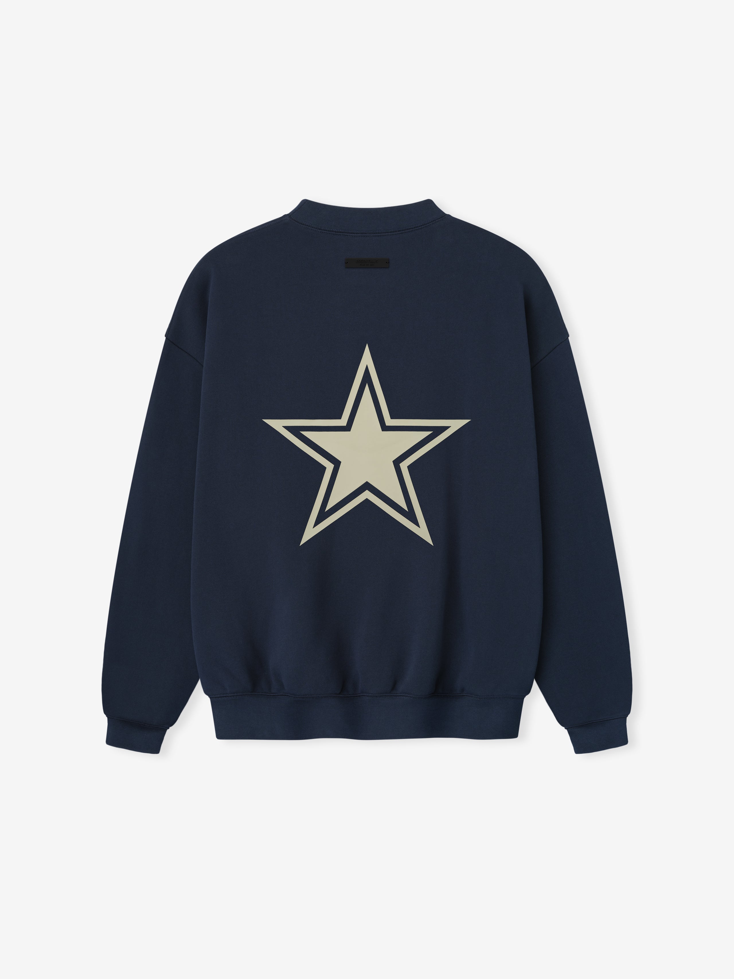 Dark navy crewneck sweatshirt featuring a large outlined star graphic centered on the back panel