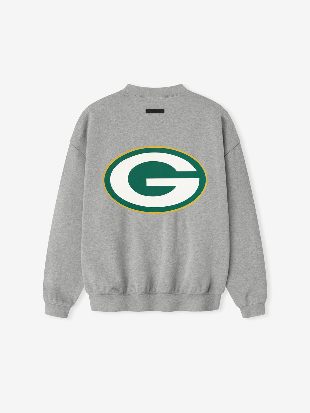 Rear view of concrete heather Packers Sport Crewneck displaying large Green Bay Packers logo centered on back, gallery image 0