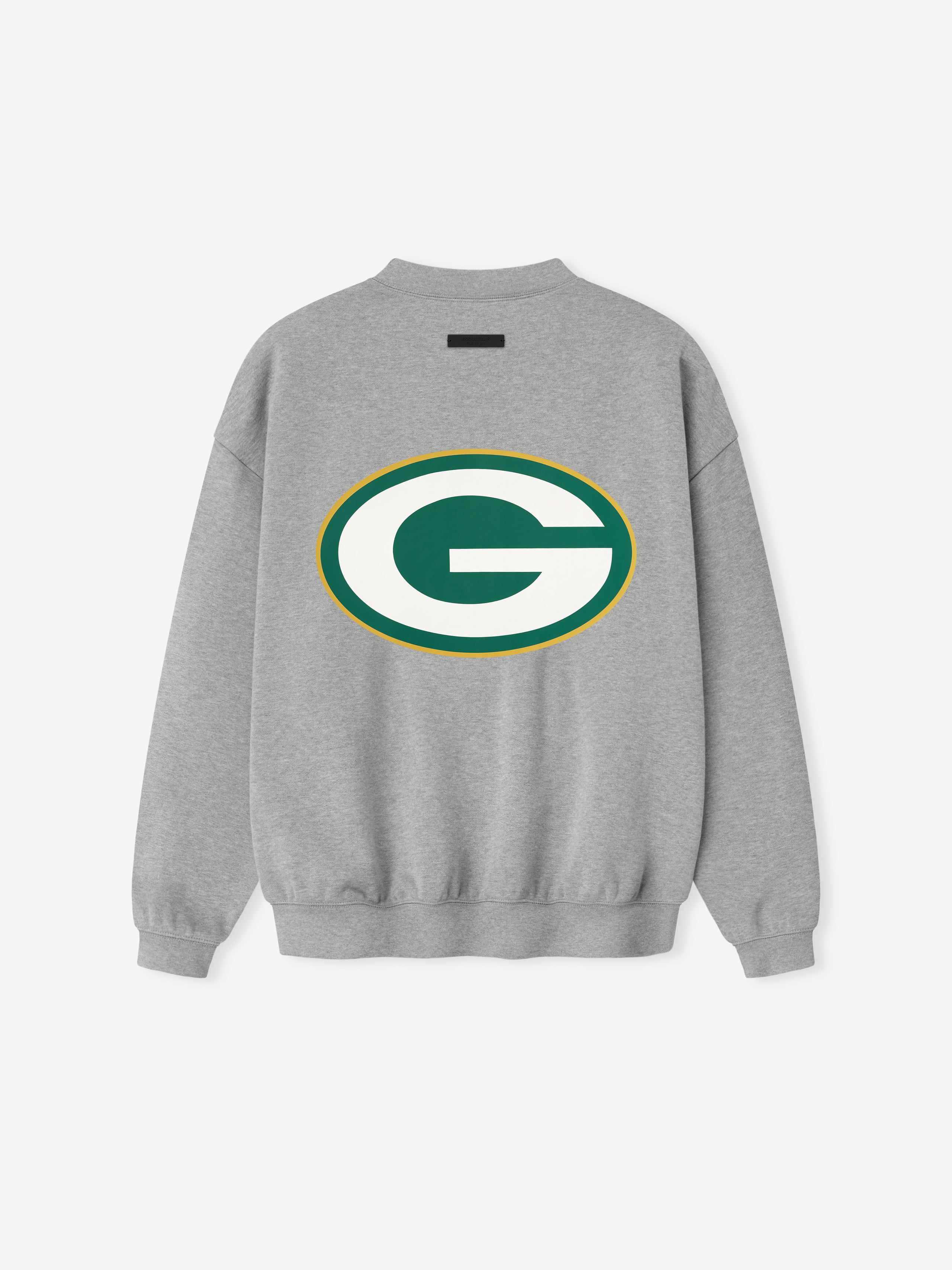 Rear view of concrete heather Packers Sport Crewneck displaying large Green Bay Packers logo centered on back, gallery image 0