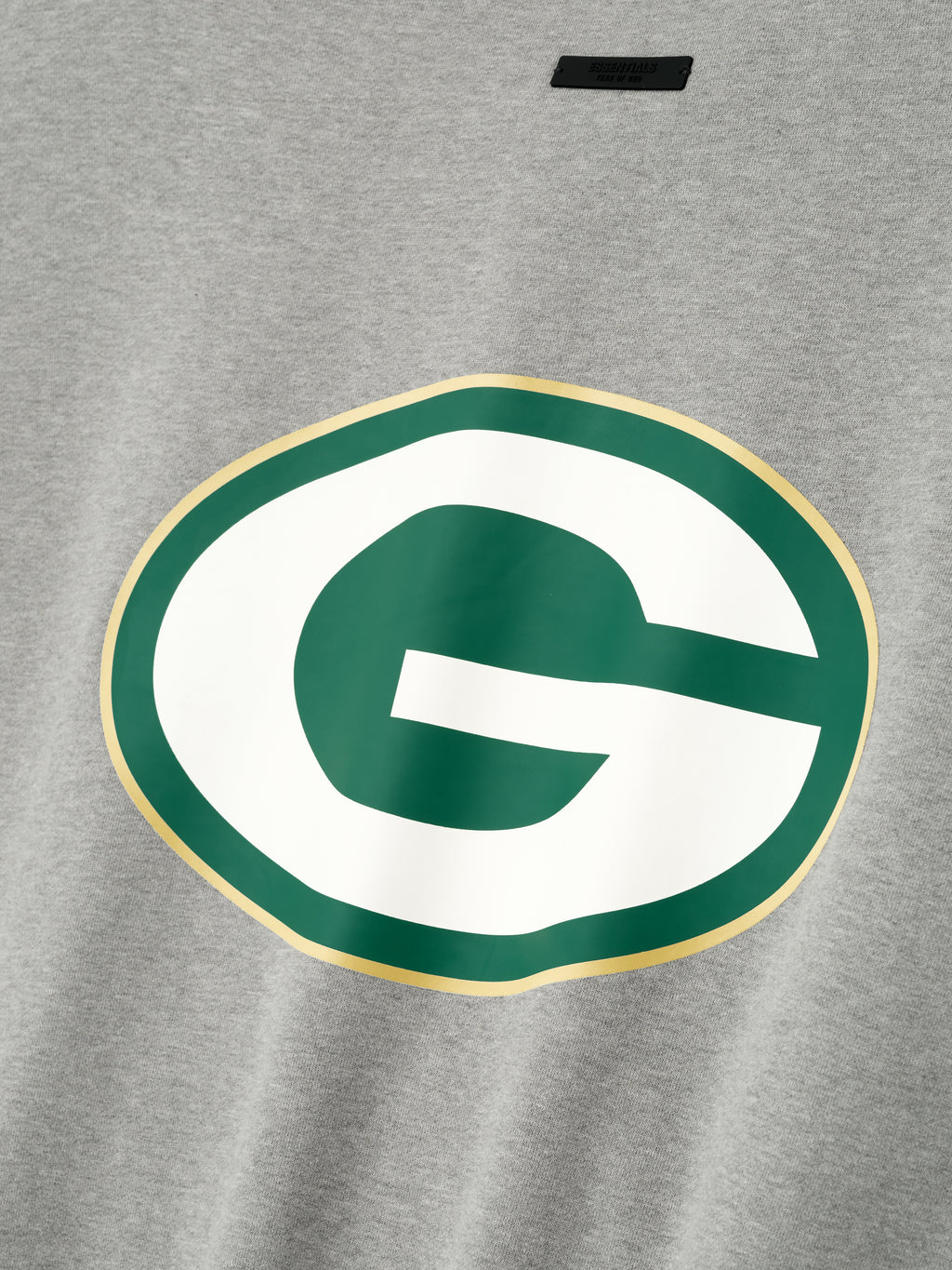 Close-up of concrete heather Packers Sport Crewneck featuring large Green Bay Packers logo centered on front, gallery image 0