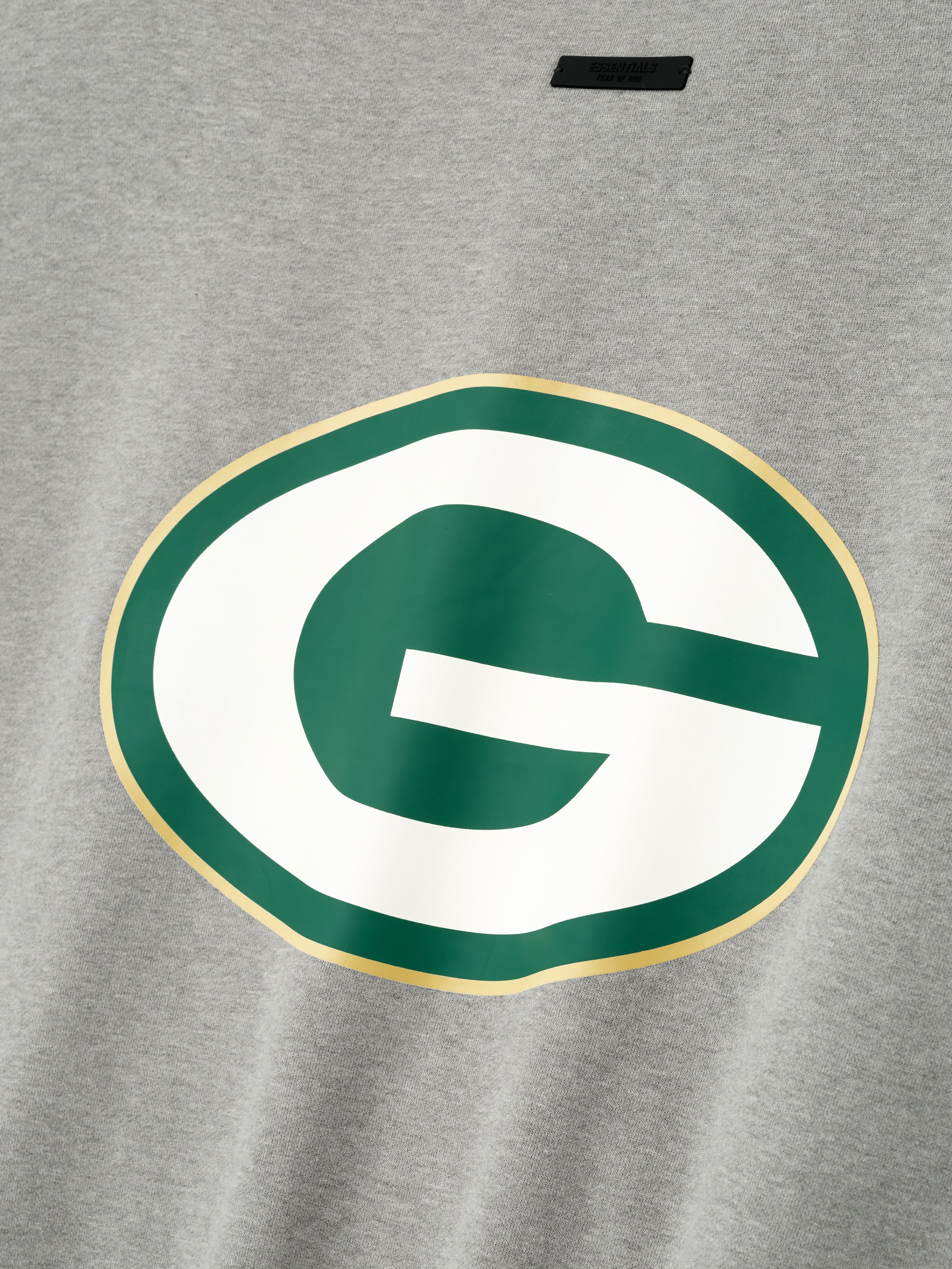 Close-up of concrete heather Packers Sport Crewneck featuring large Green Bay Packers logo centered on front, gallery image 0