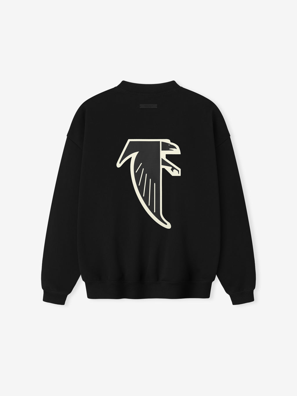 Rear view of black Falcons Sport Crewneck highlighting large off-white minimalist falcon graphic, gallery image 0.