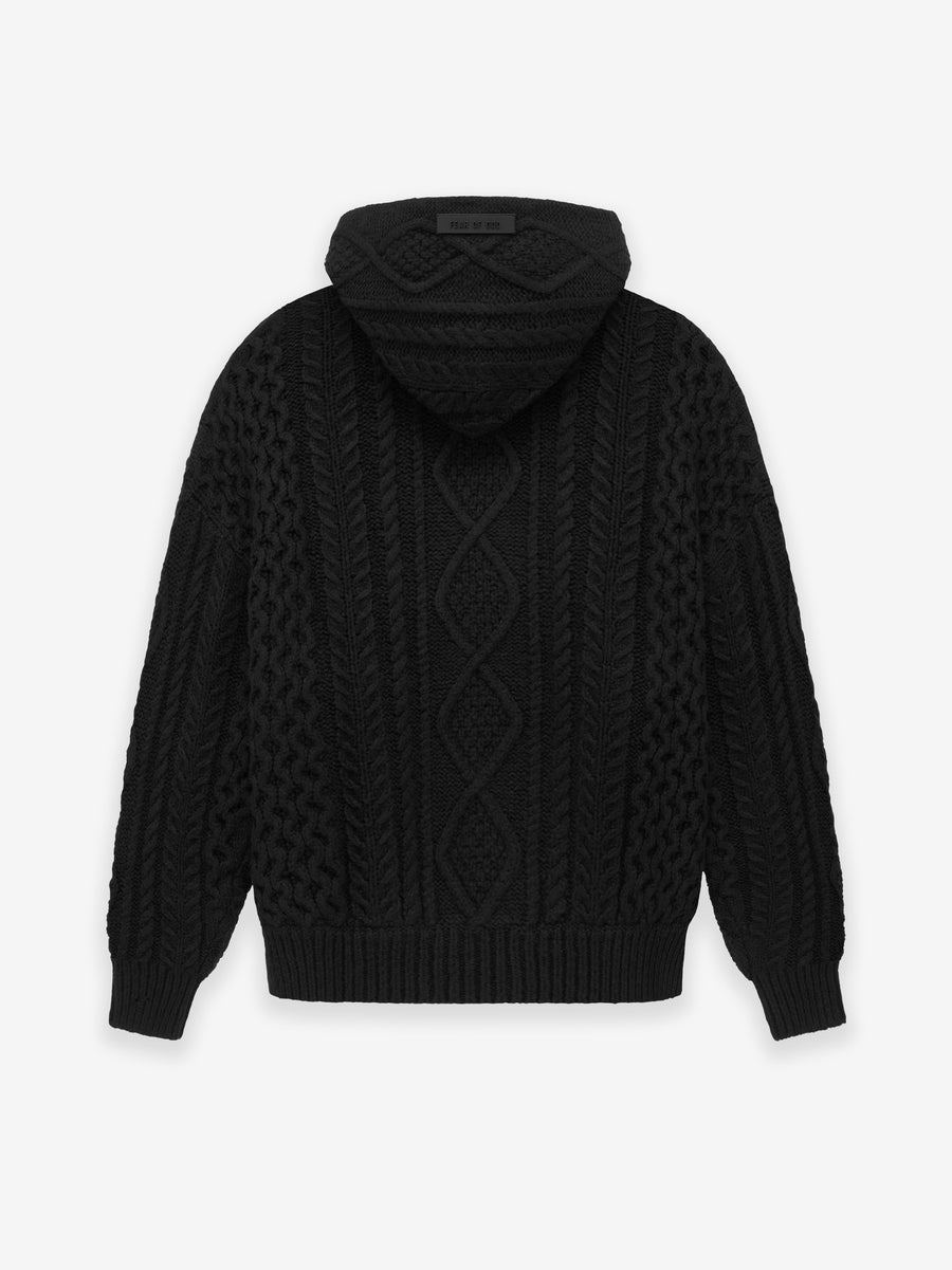 ESSENTIALS Cable Knit Hoodie in Jet Black | Fear of God