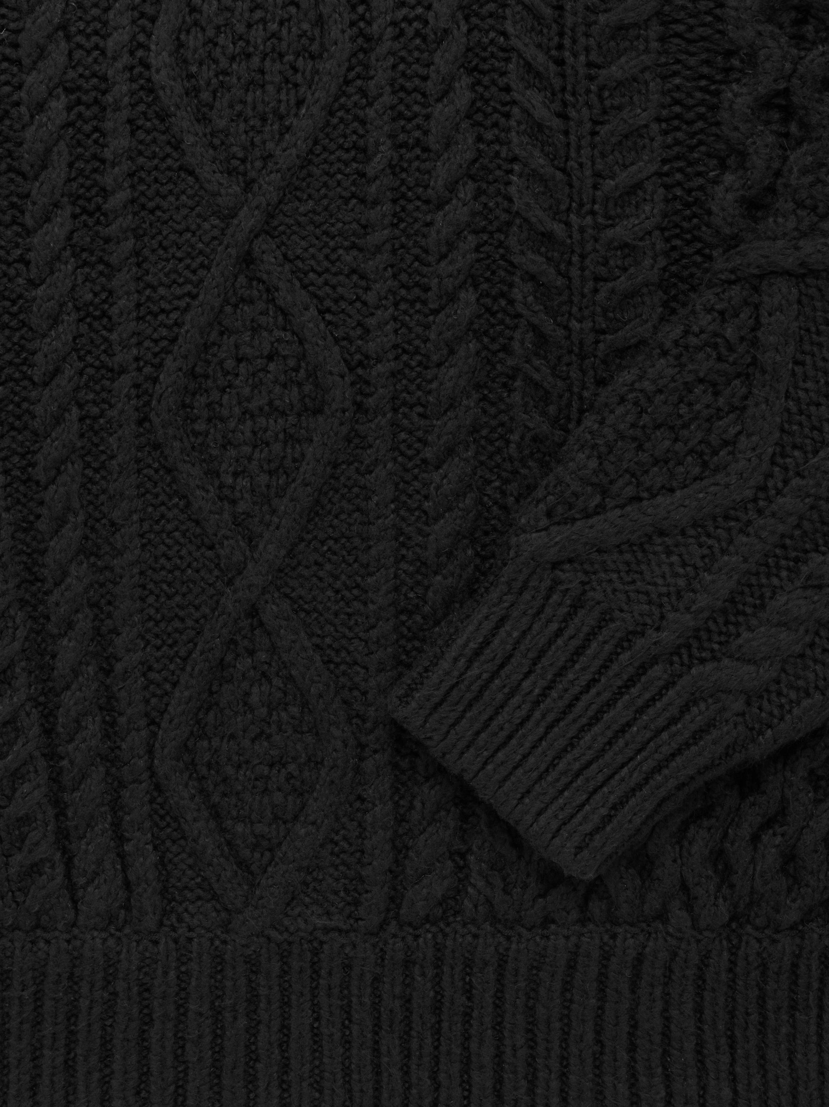 ESSENTIALS Cable Knit Hoodie in Jet Black