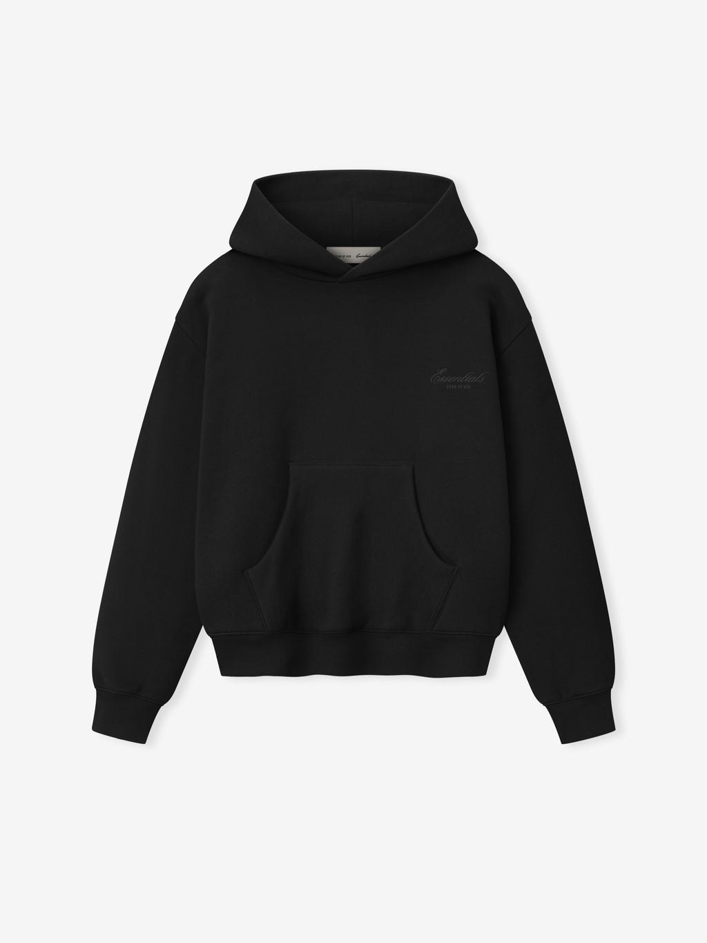 Black hoodie on a light gray background