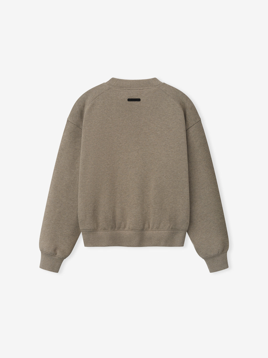 back view of womens classic crewneck sweatshirt in taupe core fleece with ribbed cuffs and hem