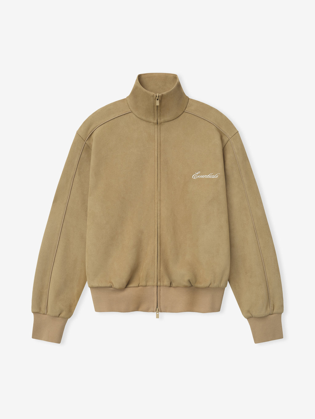 Beige jacket with a brand logo on a white background