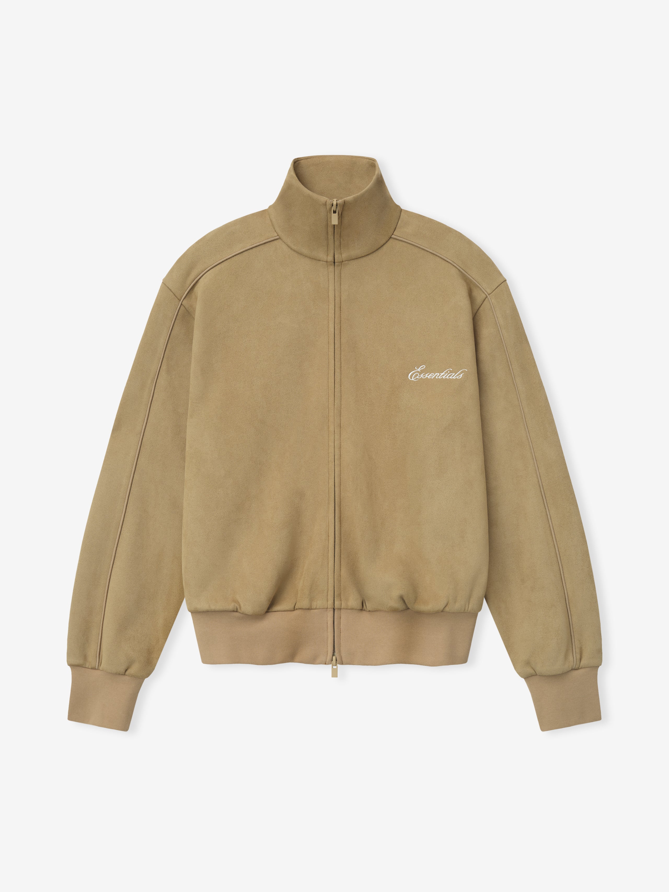 Beige jacket with a brand logo on a white background