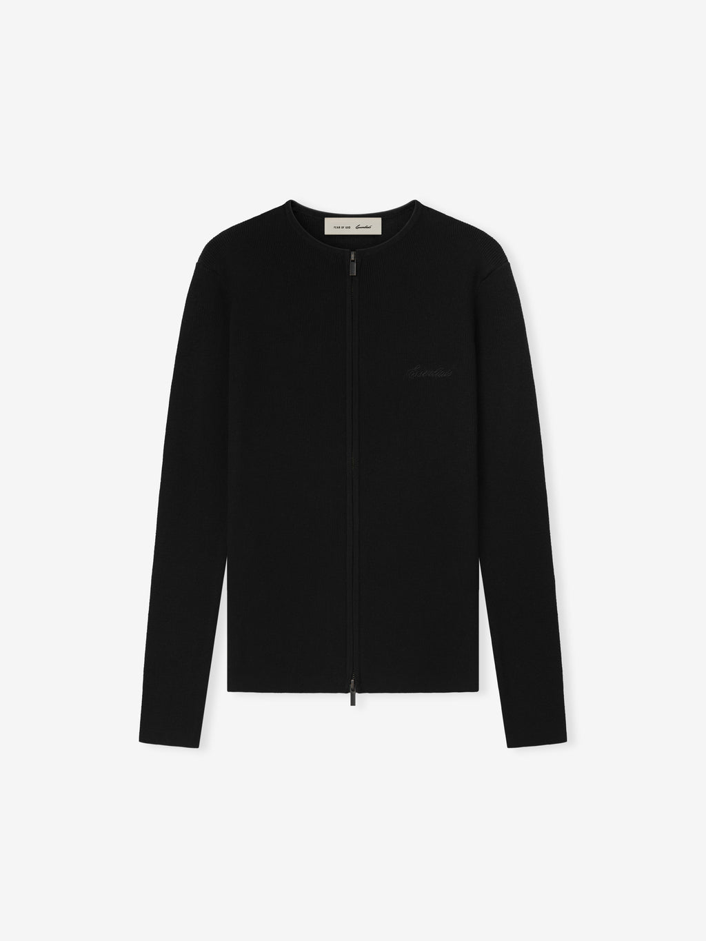 Black zip-up jacket on a white background
