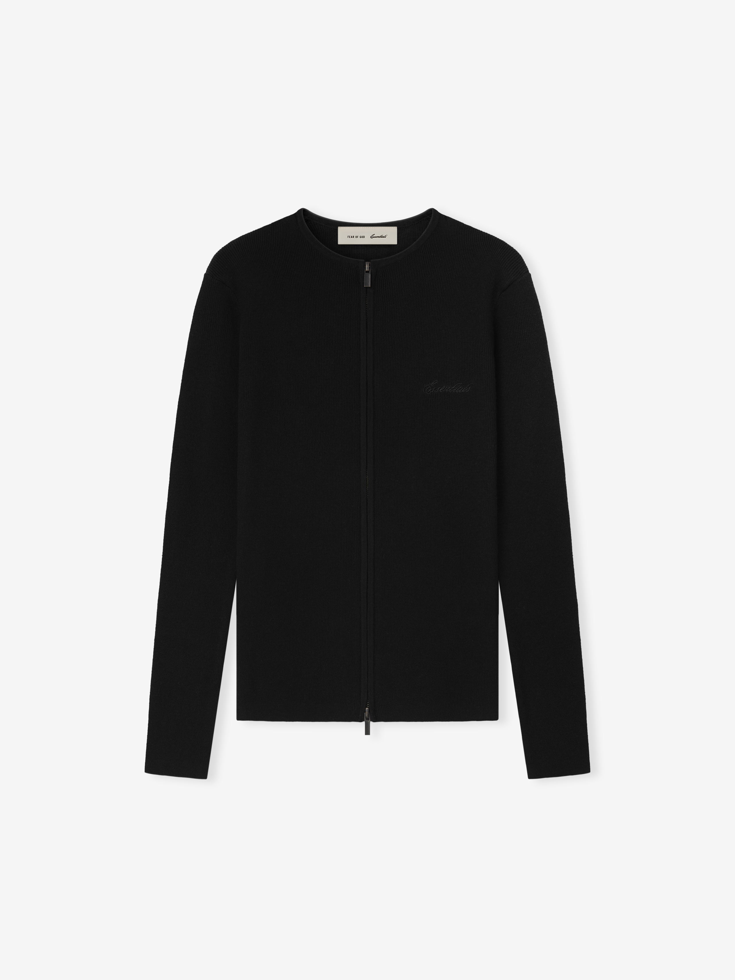 Black zip-up jacket on a white background