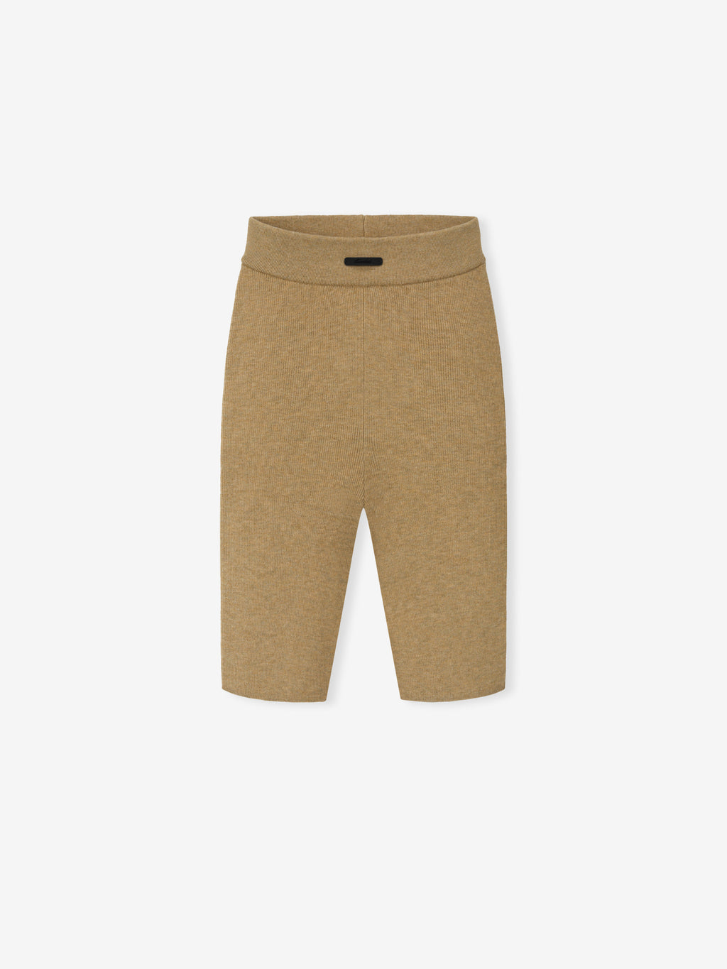 tan ribbed knit bike shorts for women with high waist and mid-thigh length in soft stretchy fabric