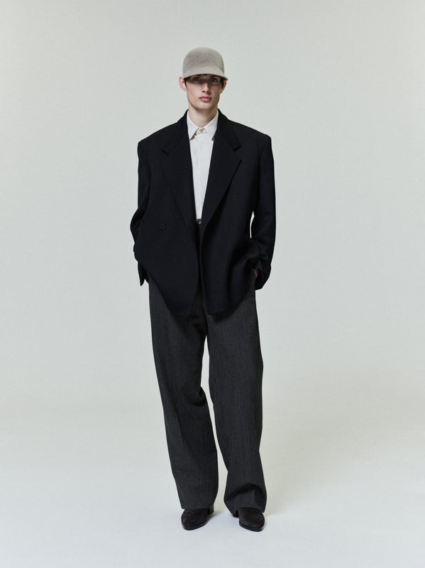 Satin Wool Double Breasted Blazer