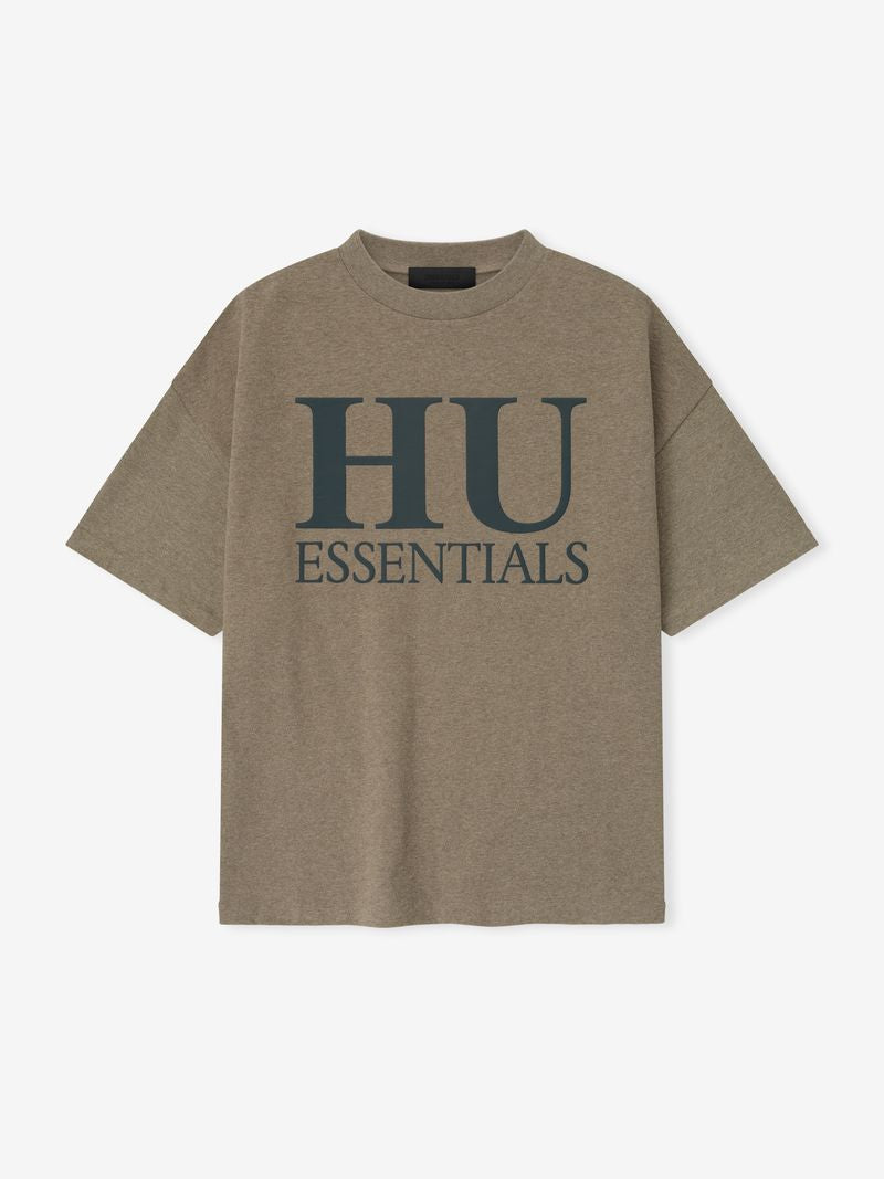 Front view of brown Howard University 90s Tee featuring large dark "HU ESSENTIALS" text centered on chest 4Whejy4Q.jpg gallery 0