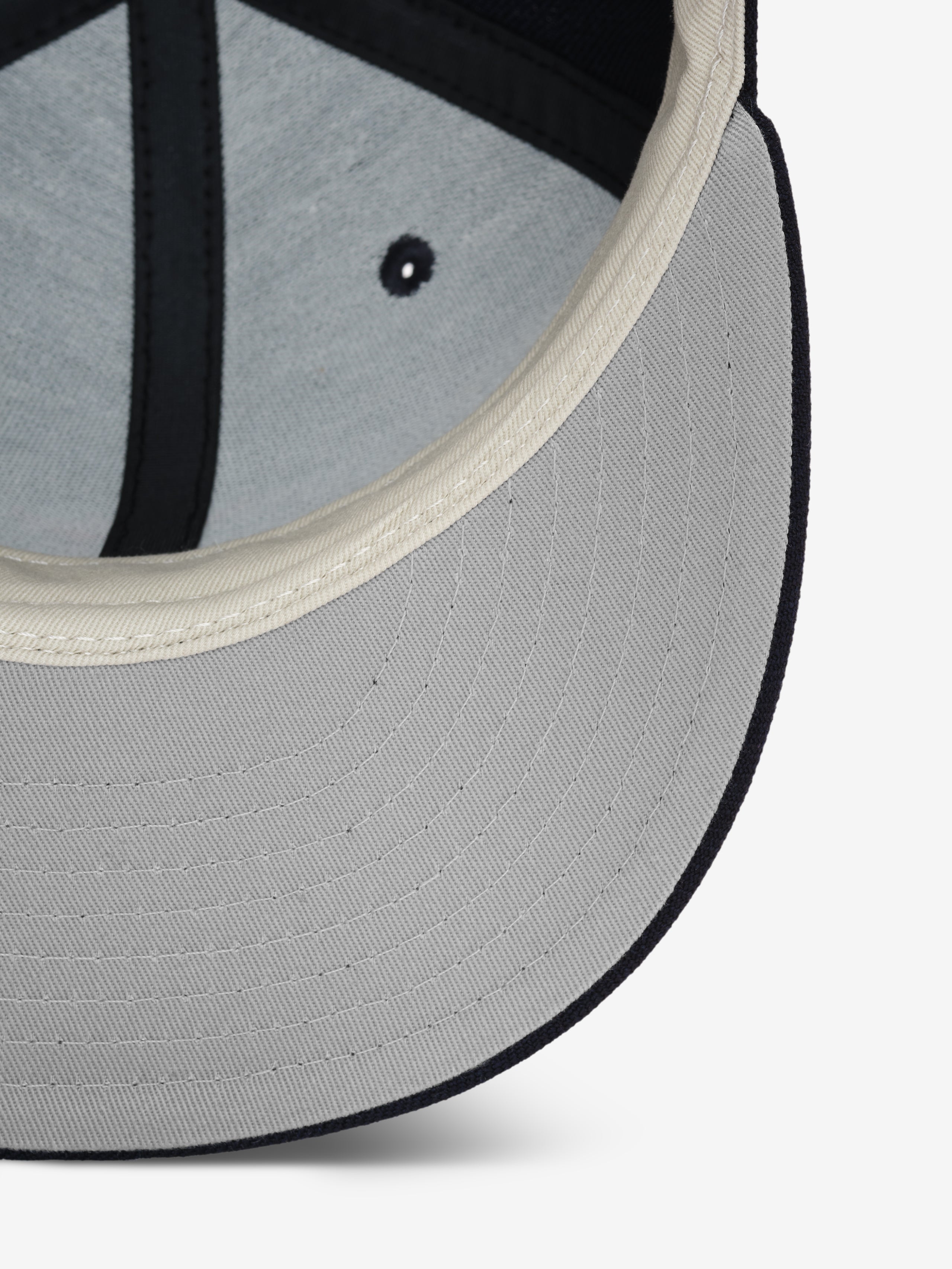 Underneath view of Detroit Tigers 59Fifty cap showing grey brim with black edge and interior panel details