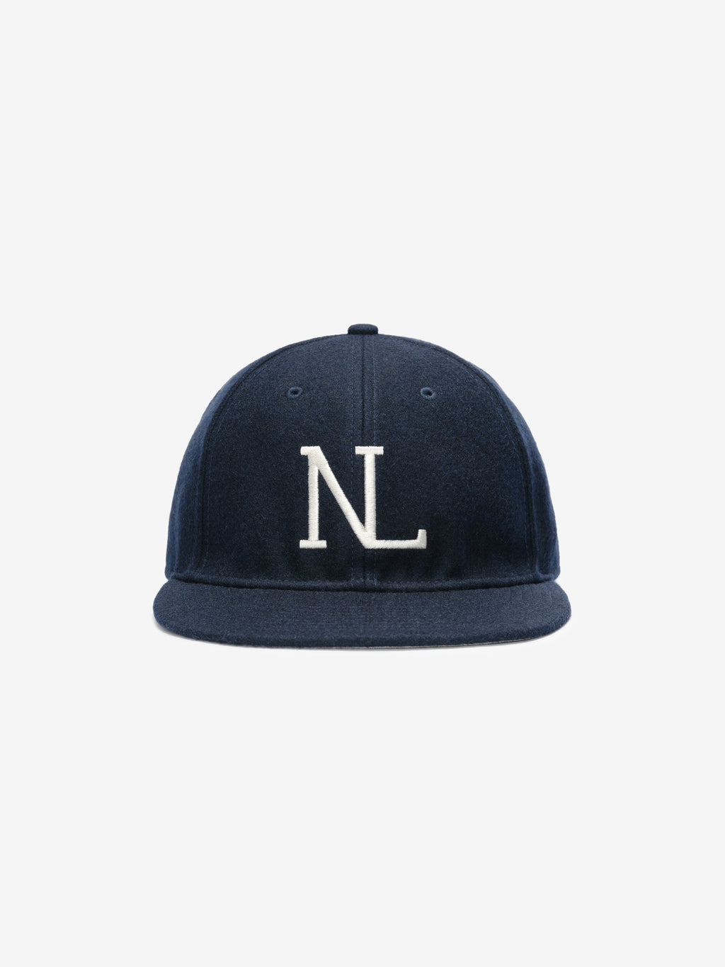 Fear of God Essentials 59FIFTY Retro Fitted National League Cap in deep navy featuring a structured fit with raised white stitched NL logo on the front panel.