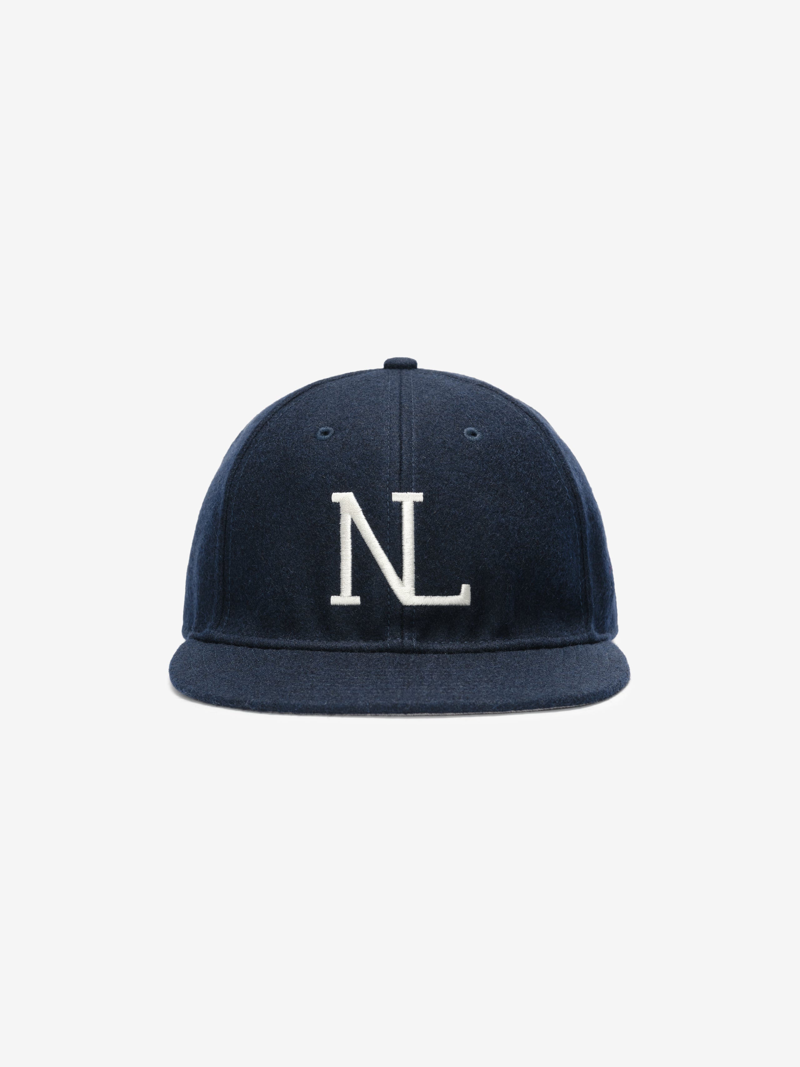 Fear of God Essentials 59FIFTY Retro Fitted National League Cap in deep navy featuring a structured fit with raised white stitched NL logo on the front panel.