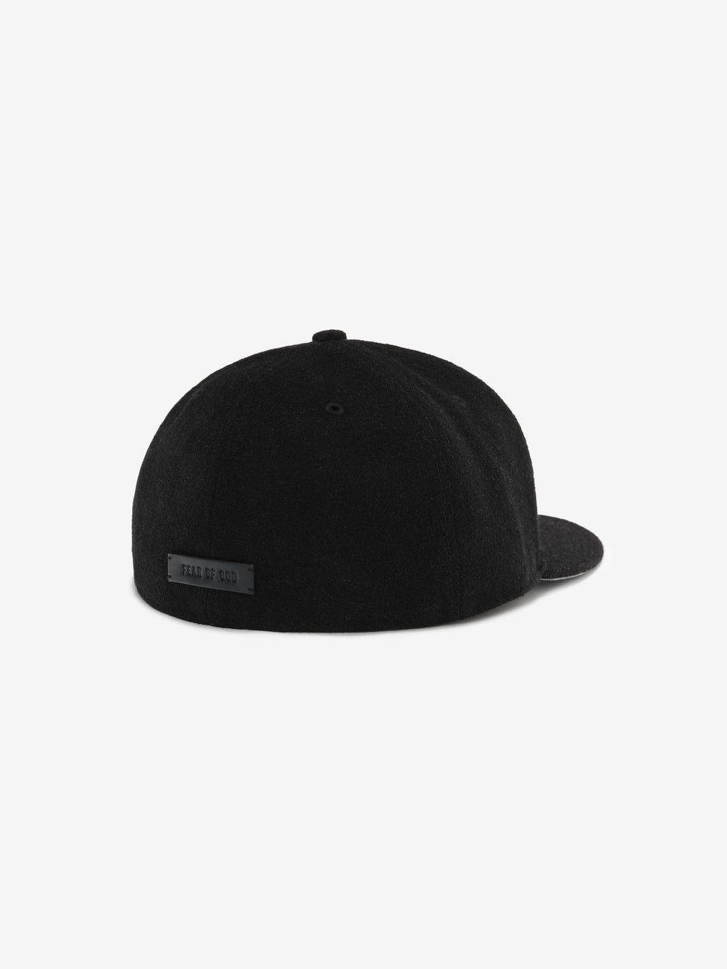 Fear of God Essentials 59FIFTY Retro Fitted American League Cap in black wool blend shown from the back, featuring a clean silhouette with a subtle branded patch detail.