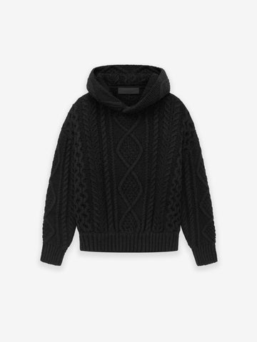 ESSENTIALS Cable Knit Hoodie in Jet Black | Fear of God