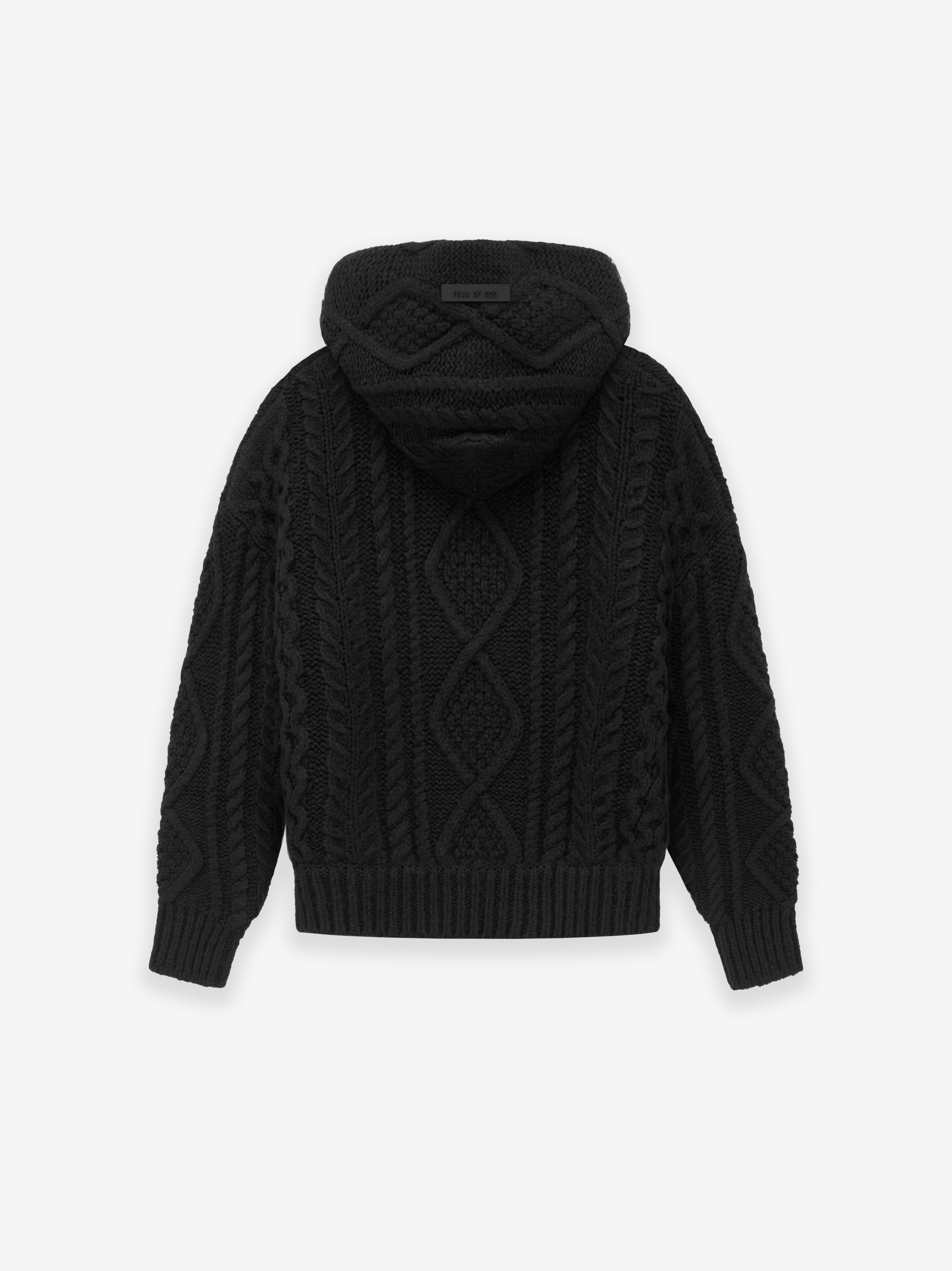 ESSENTIALS Cable Knit Hoodie in Jet Black