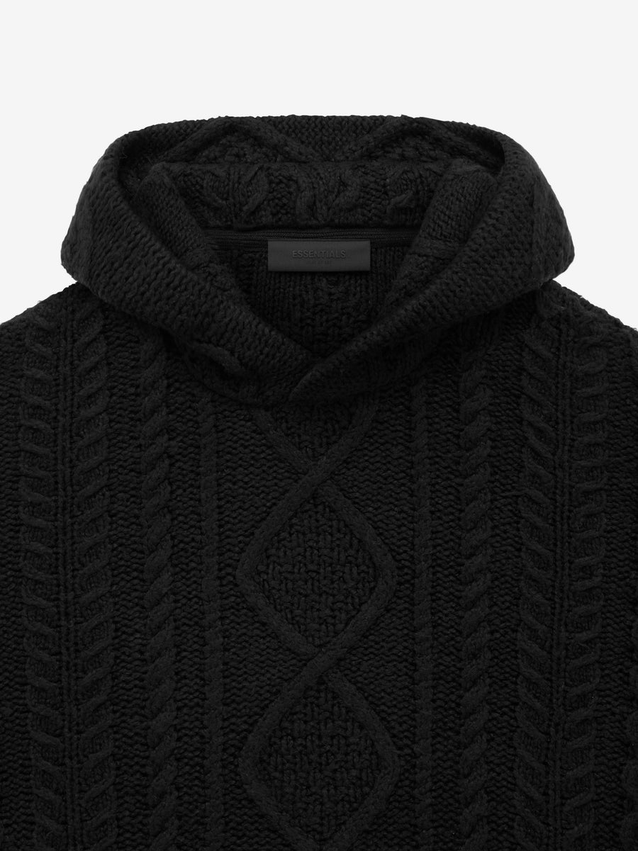 ESSENTIALS Cable Knit Hoodie in Jet Black | Fear of God