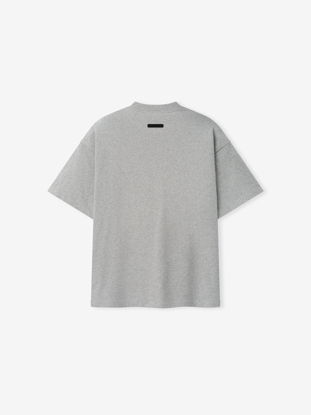 Back view of Kids Signature 90s Tee in light gray heather fabric with a relaxed fit and subtle black label detail at the neckline, made for casual kids' wear.