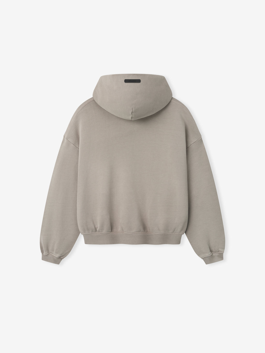 back view of muted beige kids hoodie with ribbed cuffs and hem in heavyweight cotton fleece fabric