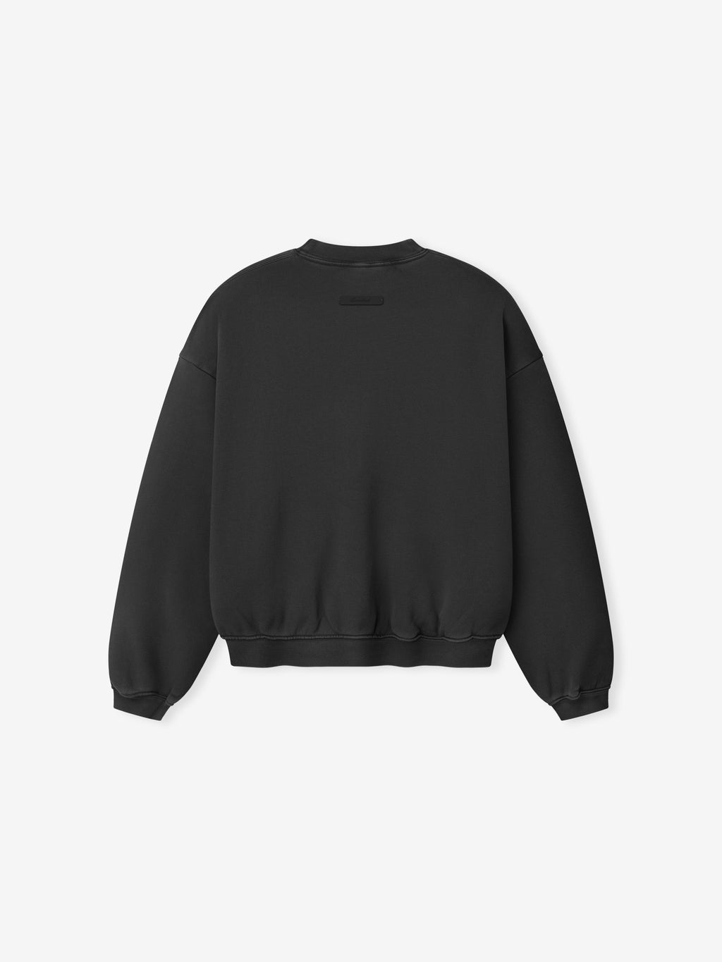 back view of black kids crewneck sweatshirt with ribbed cuffs and waistband in heavyweight cotton fleece fabric