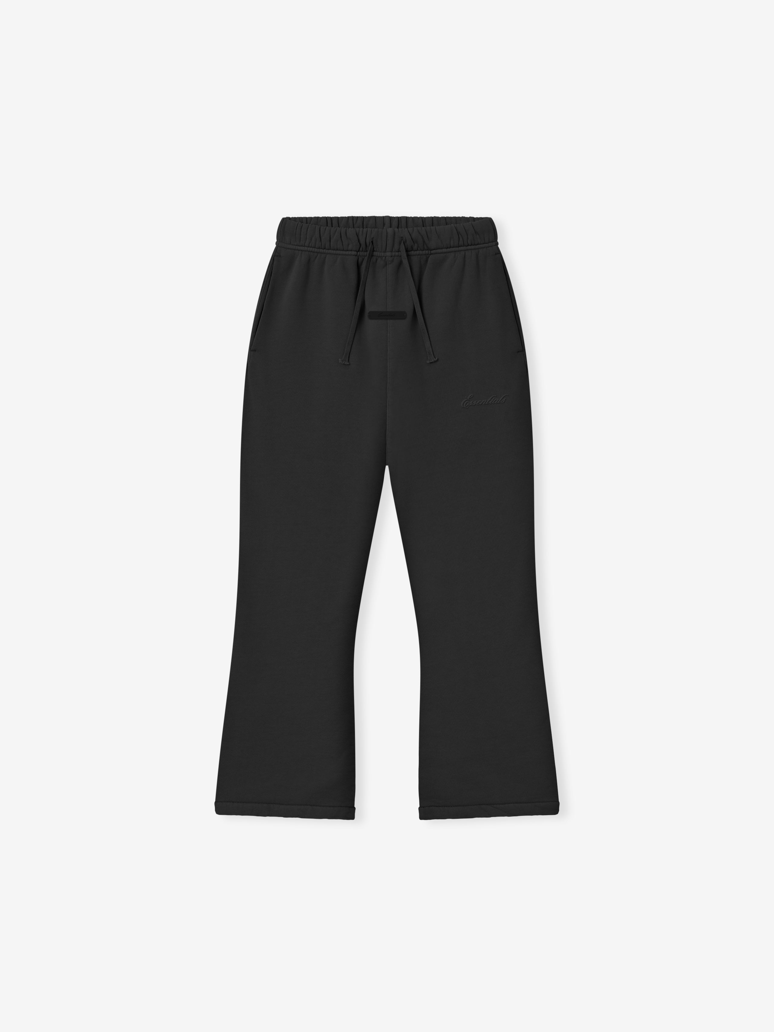black kids sweatpants with relaxed fit and flared leg made from heavyweight cotton fleece with drawstring waistband