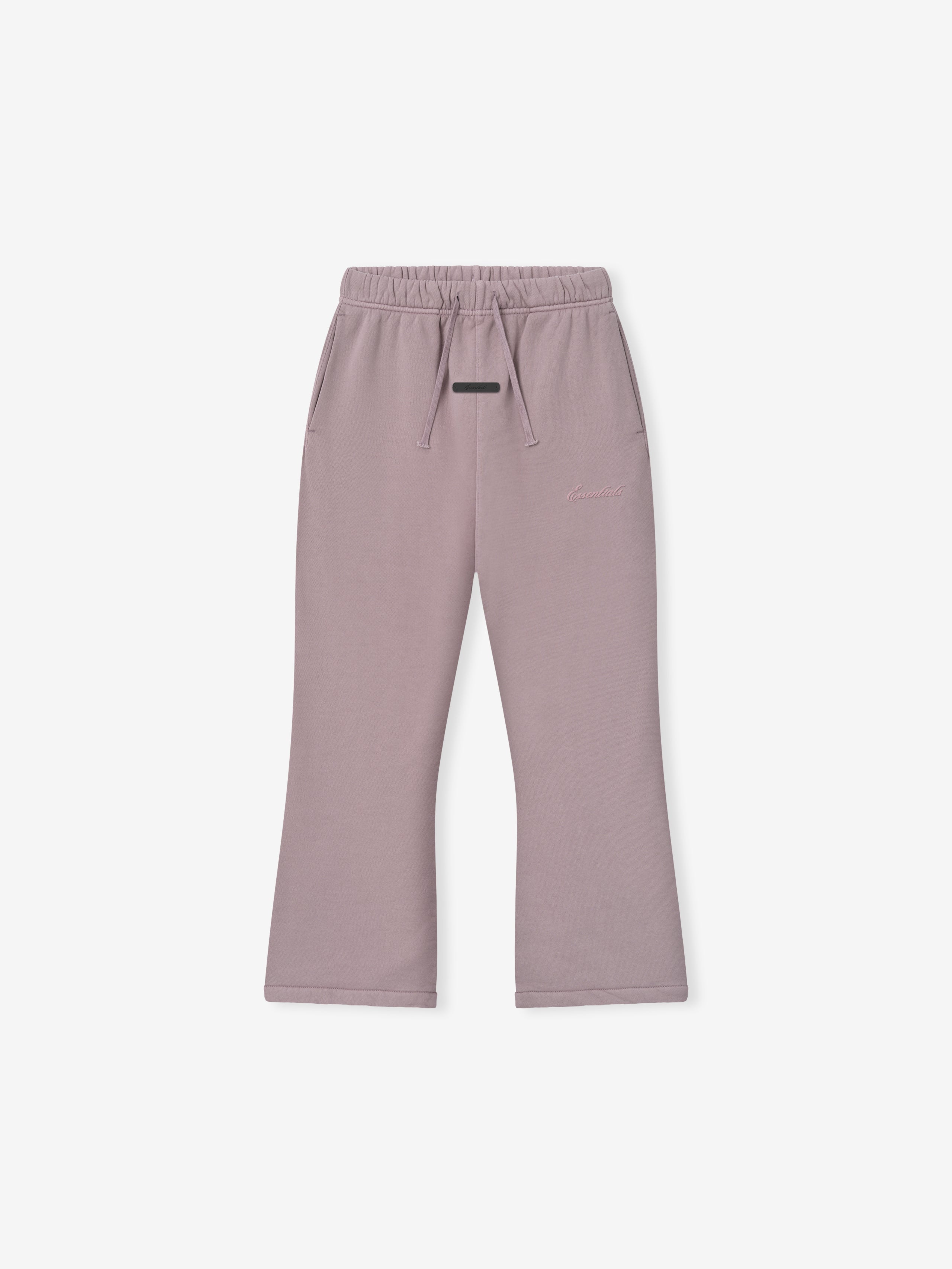 kids relaxed fit flare sweatpant in muted mauve pigment-dyed cotton fleece with elastic waistband and drawstring