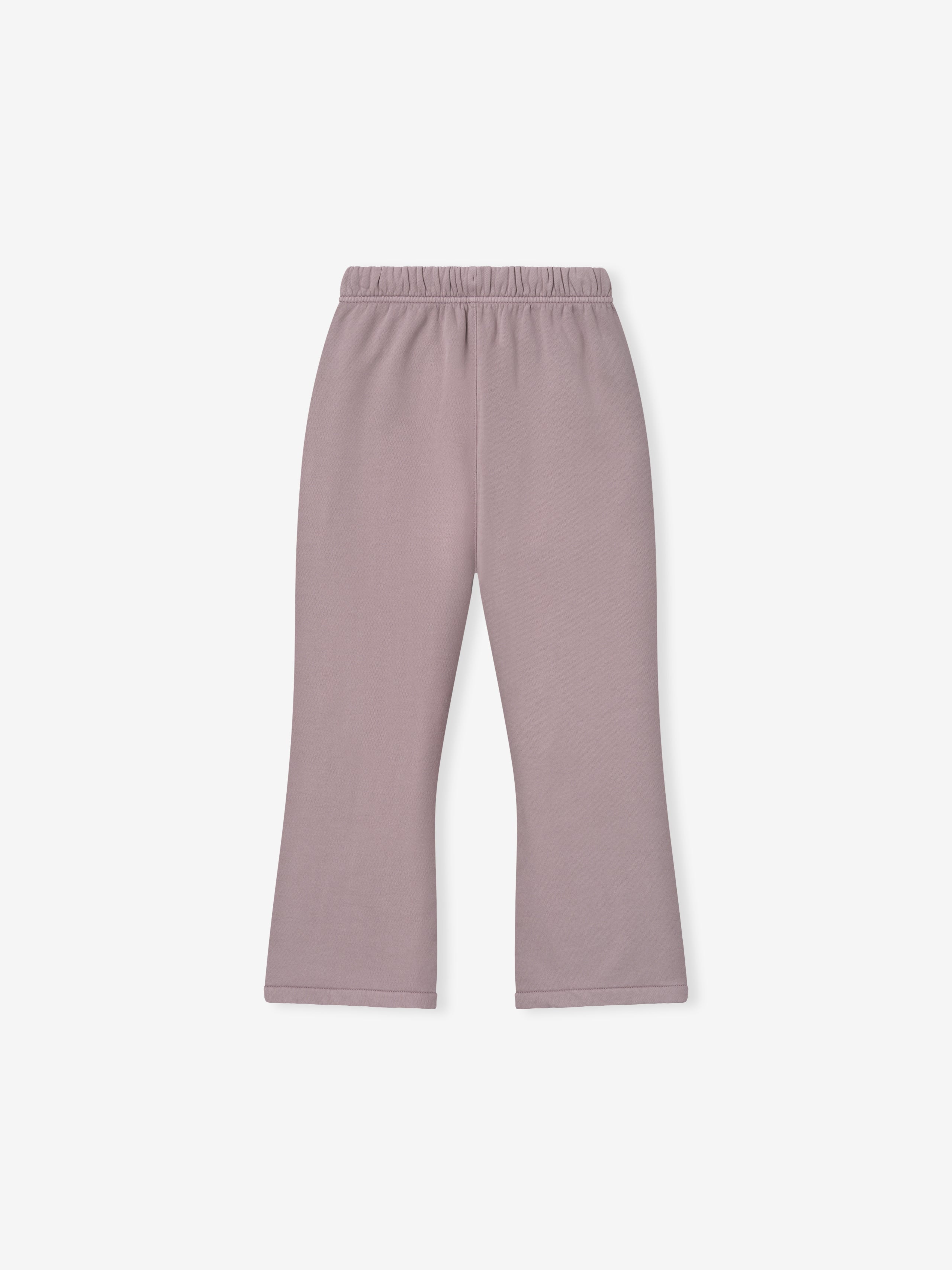 kids flare sweatpant in muted mauve pigment-dyed cotton fleece with elastic waistband and relaxed fit