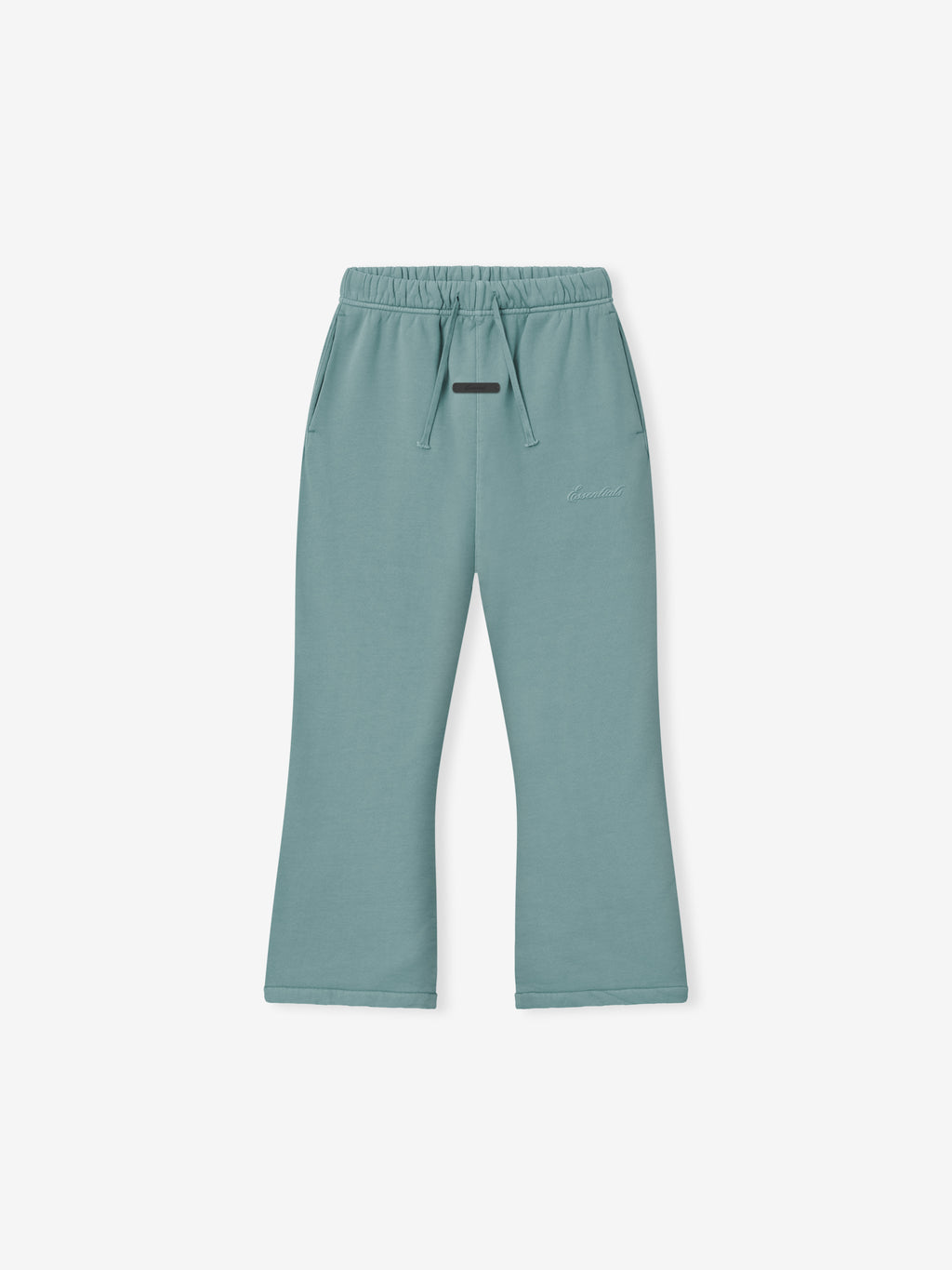kids flare sweatpant in muted blue pigment-dyed cotton fleece with elastic waistband, drawstring, and relaxed fit