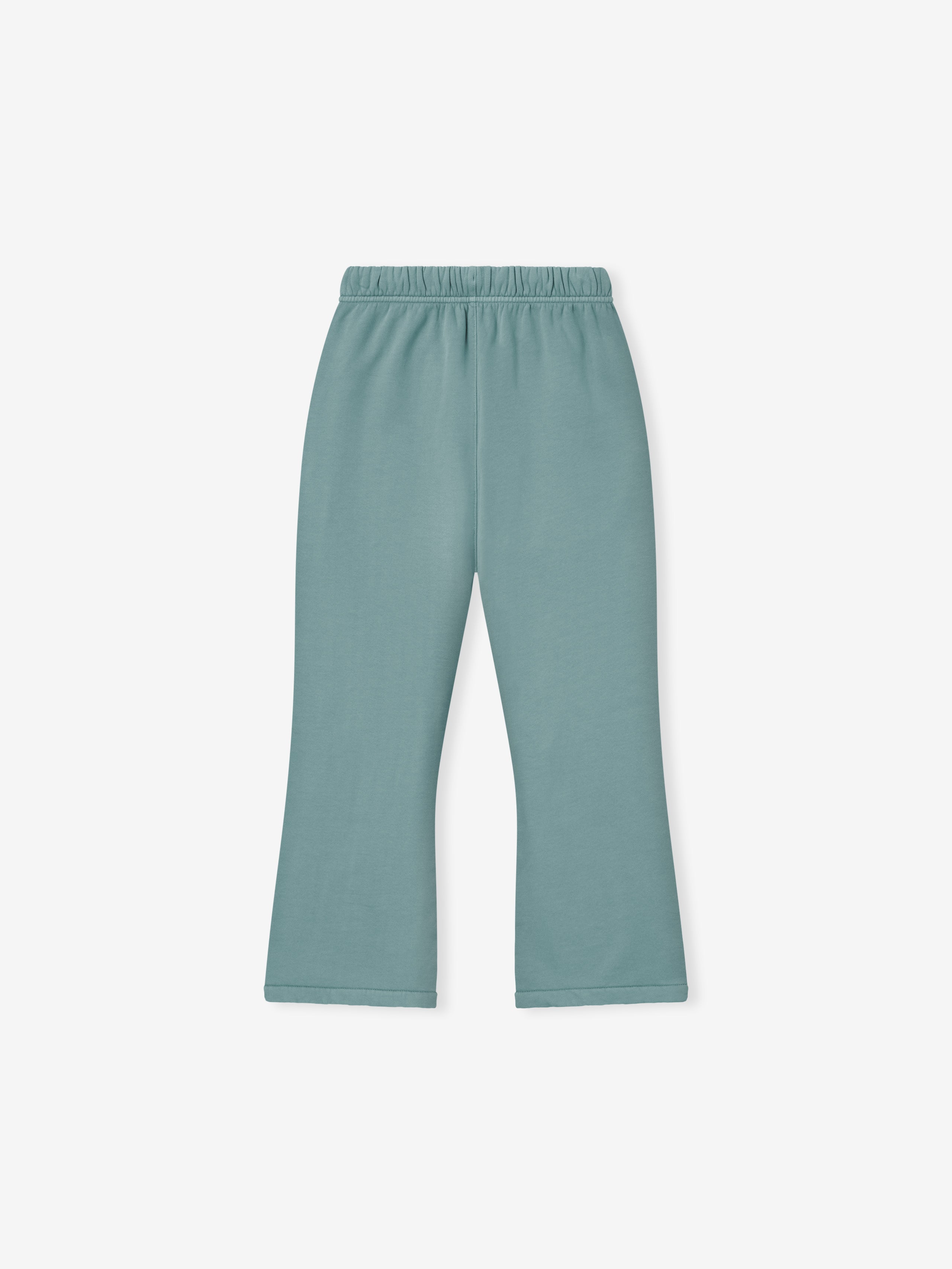 kids relaxed flare sweatpant in pigment-dyed cotton fleece with elastic waistband and vintage-inspired muted teal color