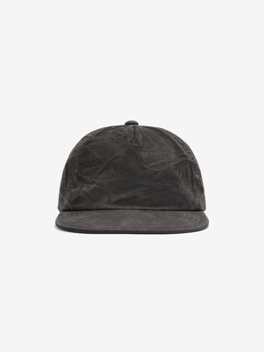 Canvas Baseball Cap in washed black shown from the front with a curved brim top button and textured canvas construction for a casual finish