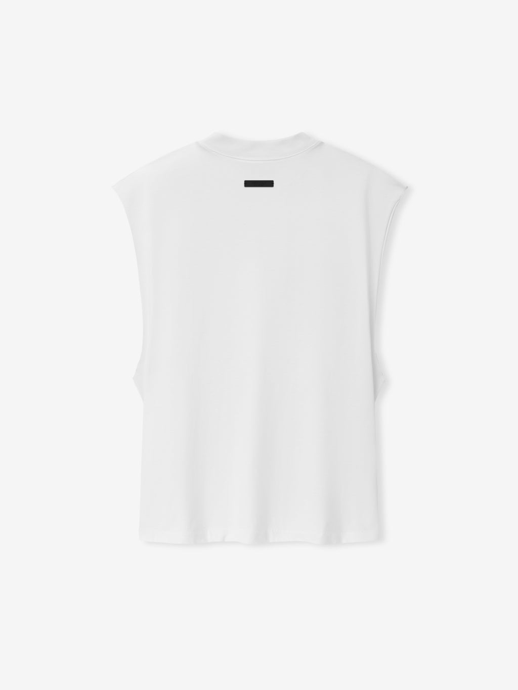Essentials FW26 Classic Cut-Off white sleeveless top with a small black Fear of God logo shown against a light background in a clean Tops product view