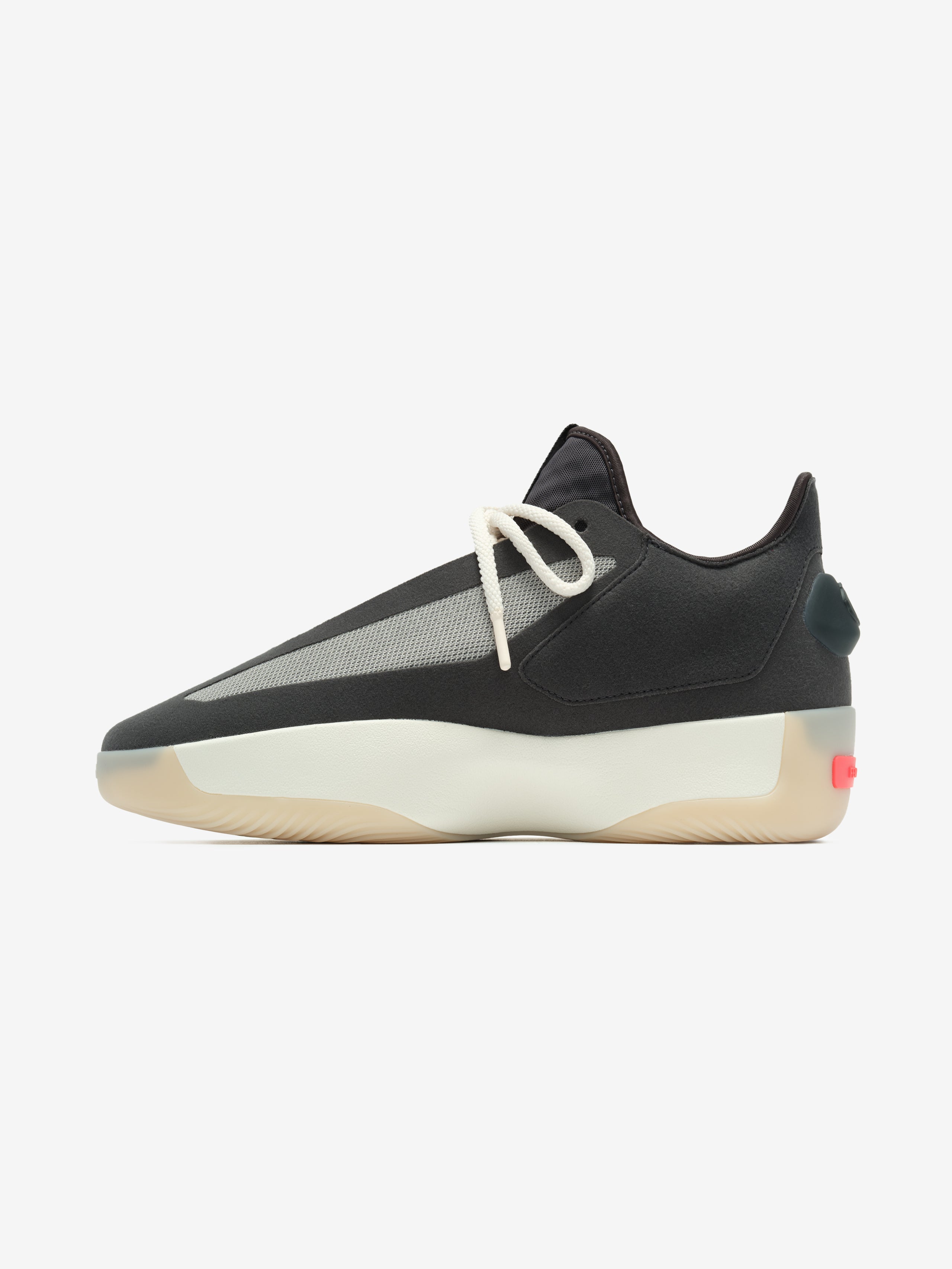 Side view of Derrick Rose II Basketball shoe in black with white sole and cream laces, gallery image 0, file ATHLETICS_II_BASKETBALL-CARBON_METGRY_2.jpg