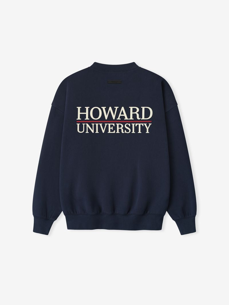 Back view of navy Howard University Sport Crewneck with bold cream text and red underline, file CmxxD3WQ.jpg gallery image 0