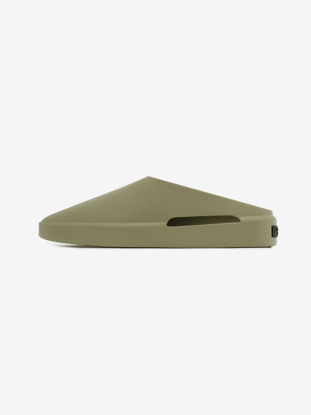 Essentials California 1.0 slip-on footwear in an earthy olive tone, featuring a streamlined, angular design with smooth molded construction for contemporary casual footwear style.