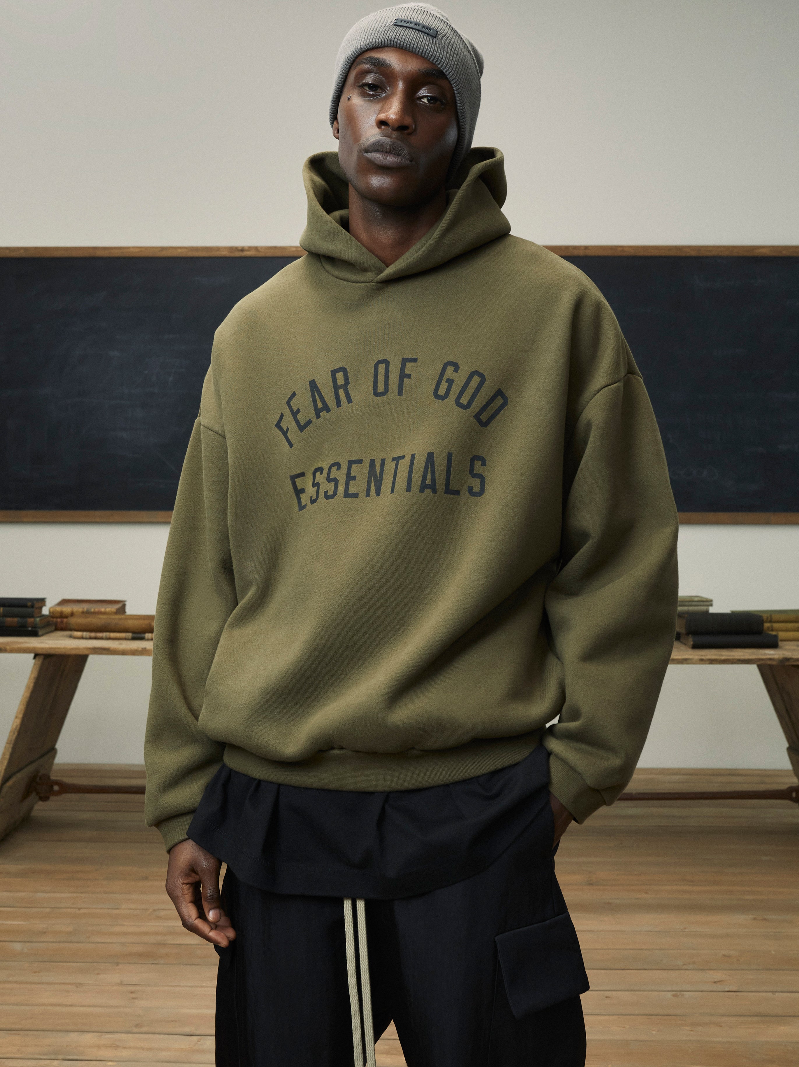 Fleece Hoodie - Olive | ESSENTIALS | Fear of God