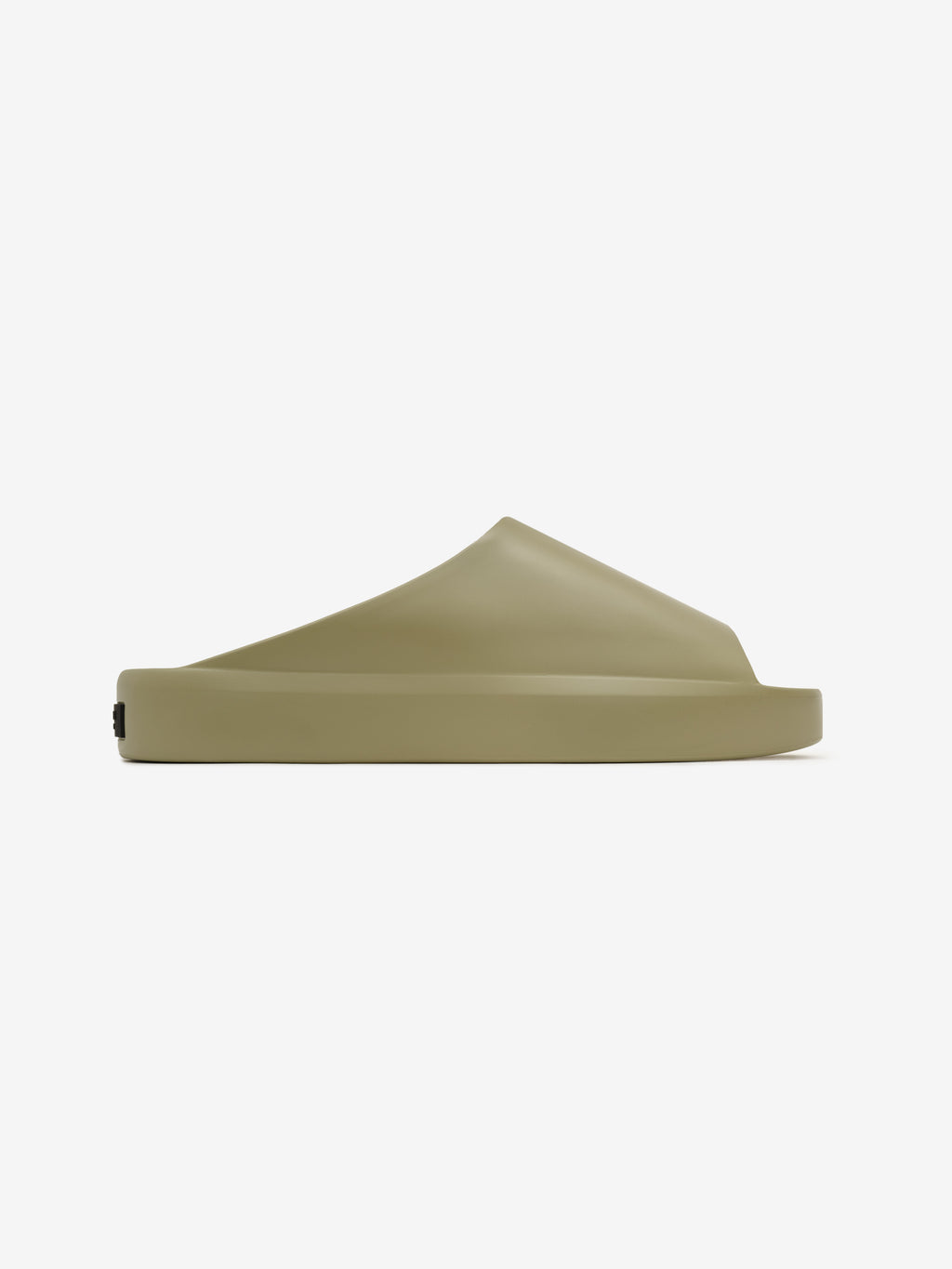 Essentials Los Feliz slip-on footwear in an earthy olive shade featuring a sleek, smooth upper with a thick, cushioned sole designed for comfortable, minimalist style.