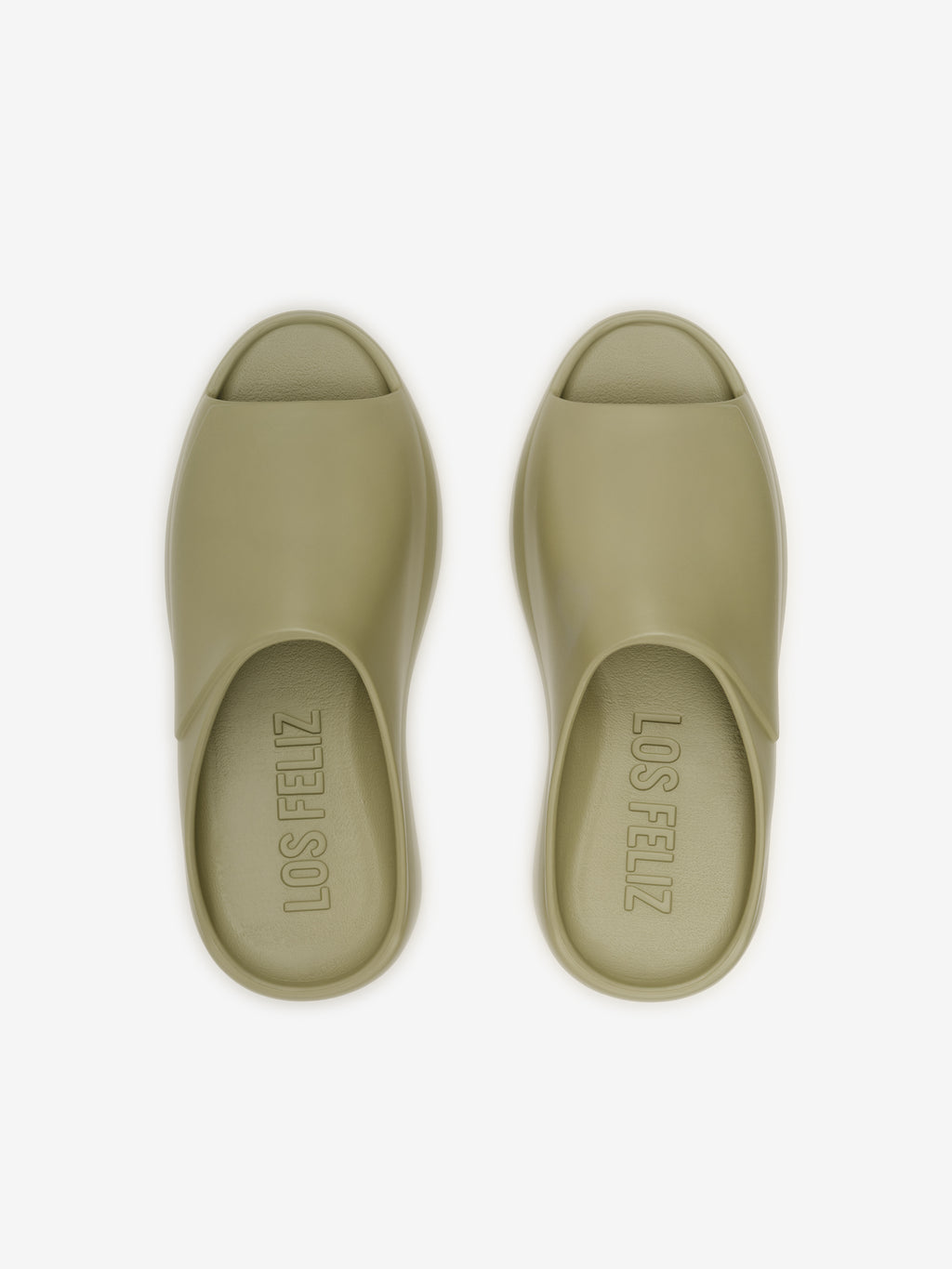 Essentials Los Feliz slip-on footwear in a muted olive shade featuring a smooth, open-toe design with a streamlined upper and a cushioned sole for laid-back casual comfort.