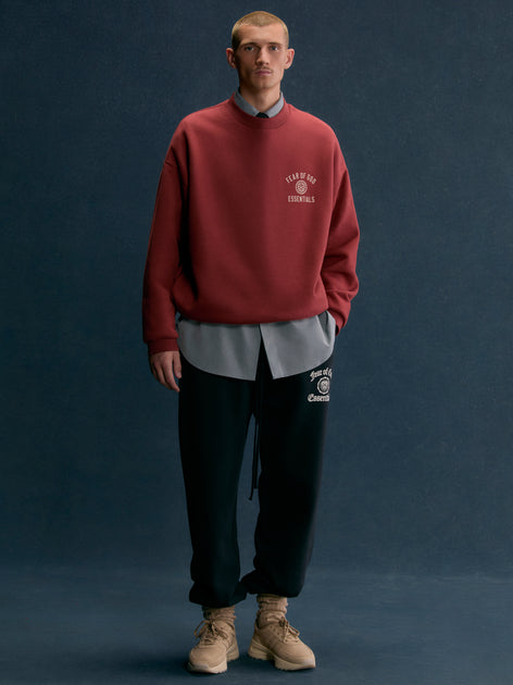 Fleece Crewneck in Crimson | Fear of God ESSENTIALS | Fear