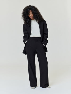 Double Weave Wool Flared Flat Front Pants