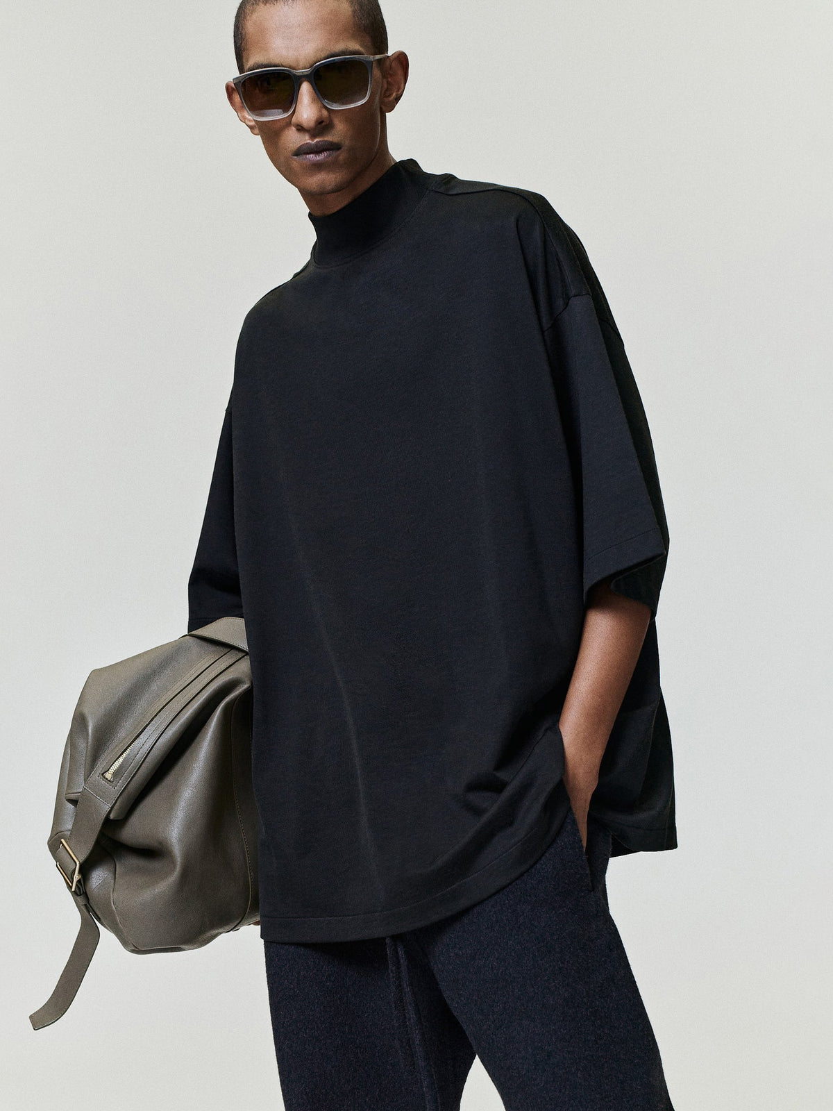 Cotton Rayon Mockneck Short Sleeve Tee